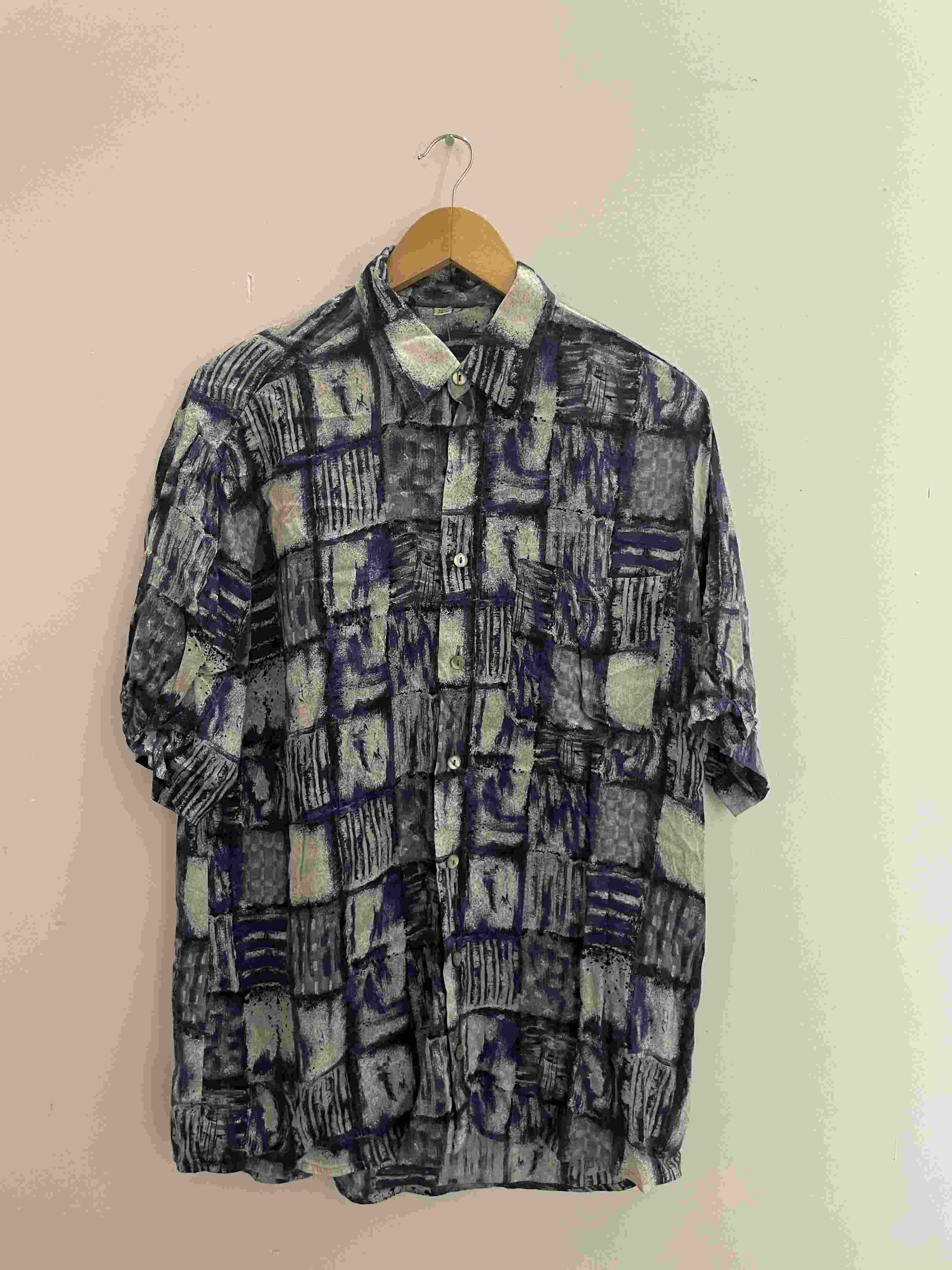 Vintage blue mens abstract festive pattern mens shirt size M