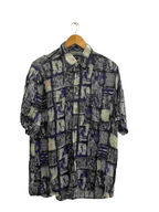 Vintage blue mens abstract festive pattern mens shirt size M