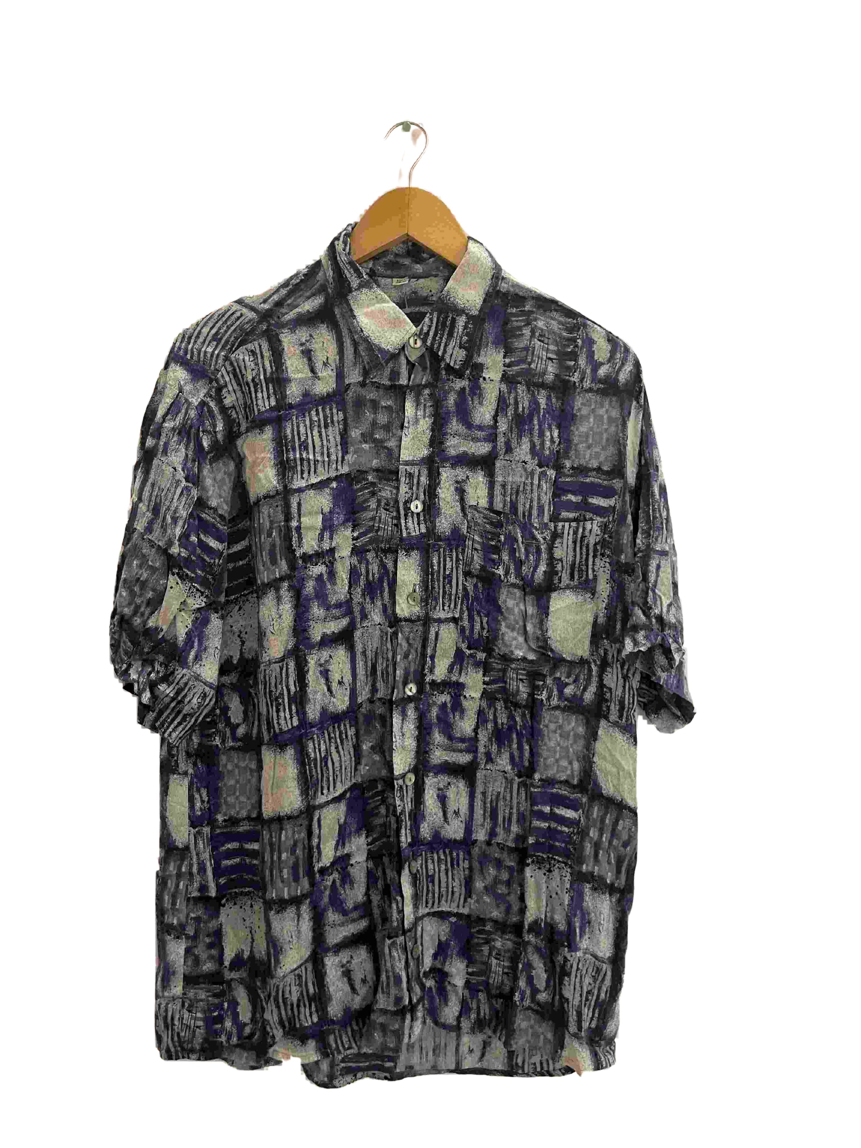 Vintage blue mens abstract festive pattern mens shirt size M