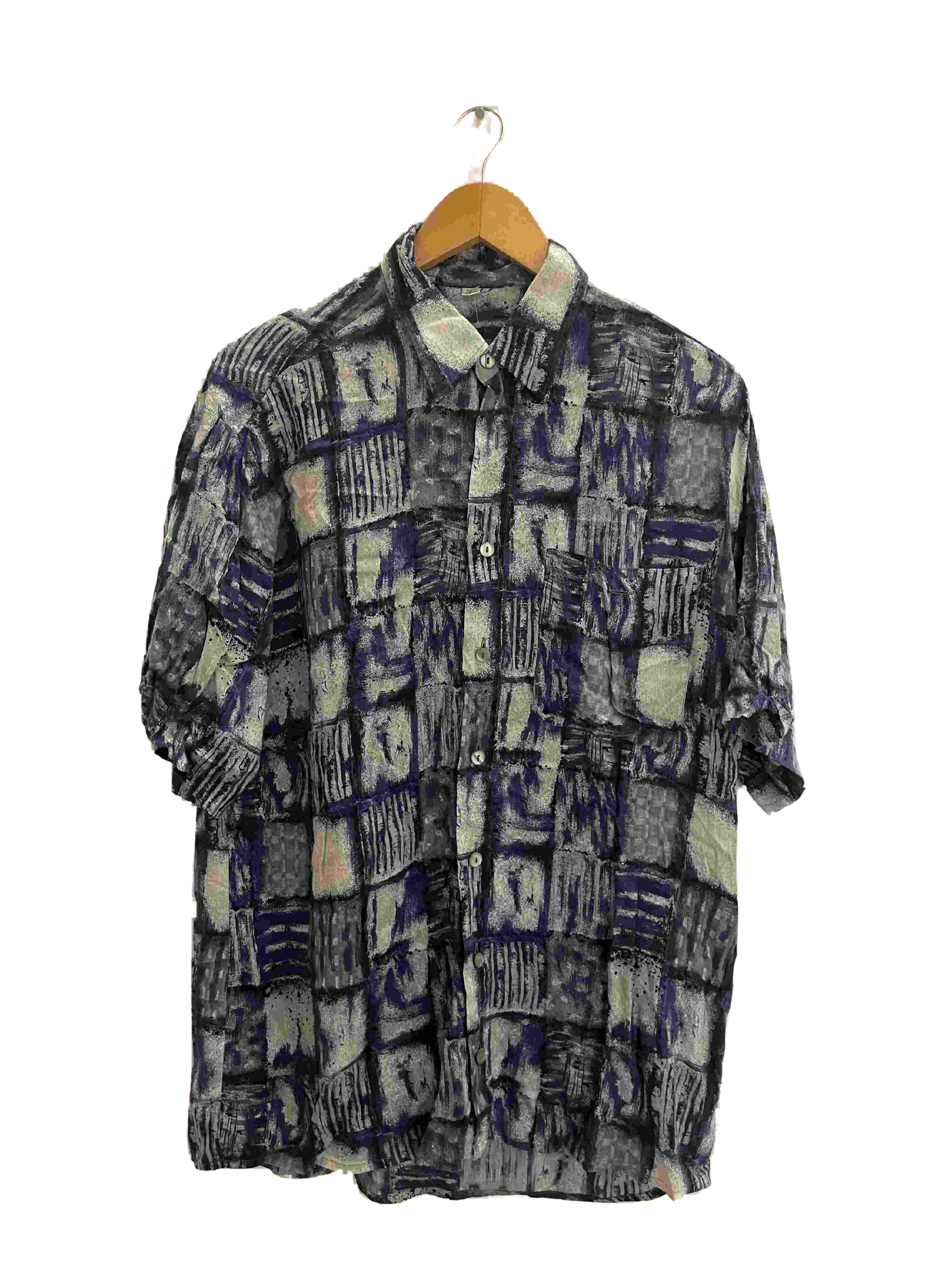 Vintage blue mens abstract festive pattern mens shirt size M