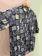 Vintage blue mens abstract festive pattern mens shirt size M