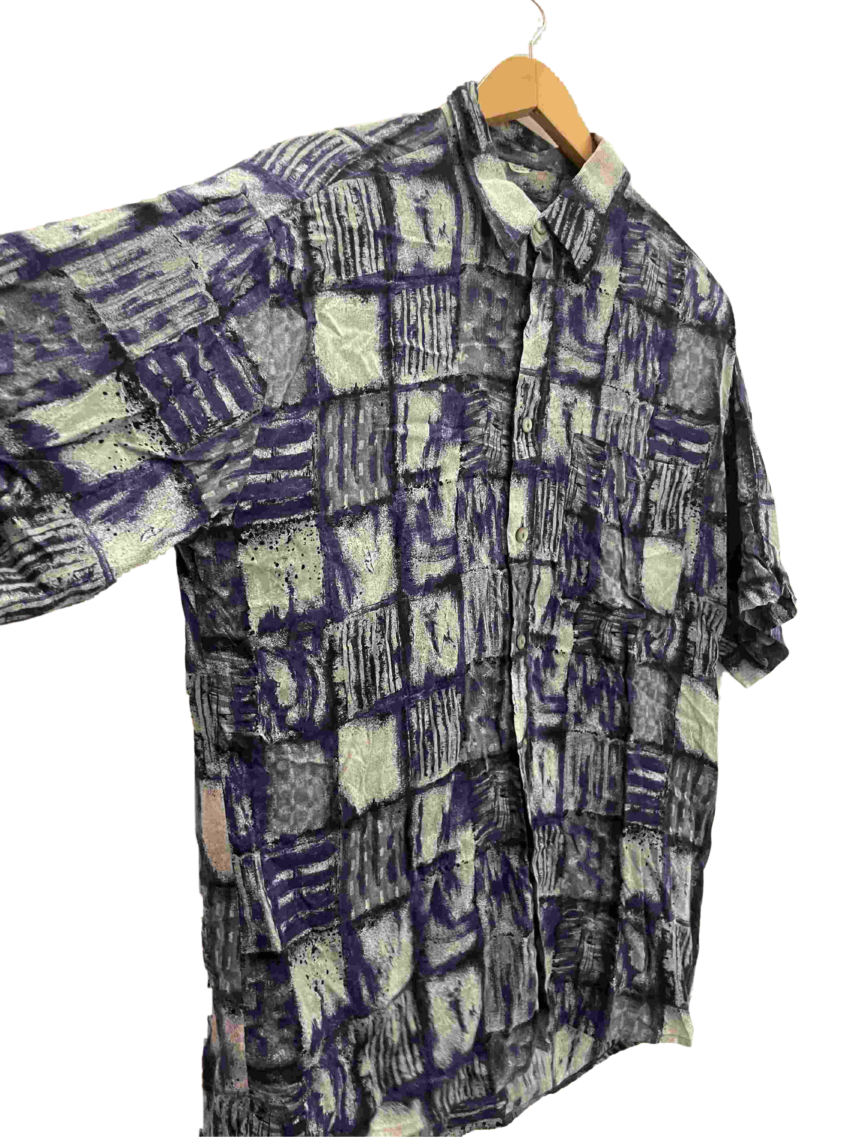 Vintage blue mens abstract festive pattern mens shirt size M