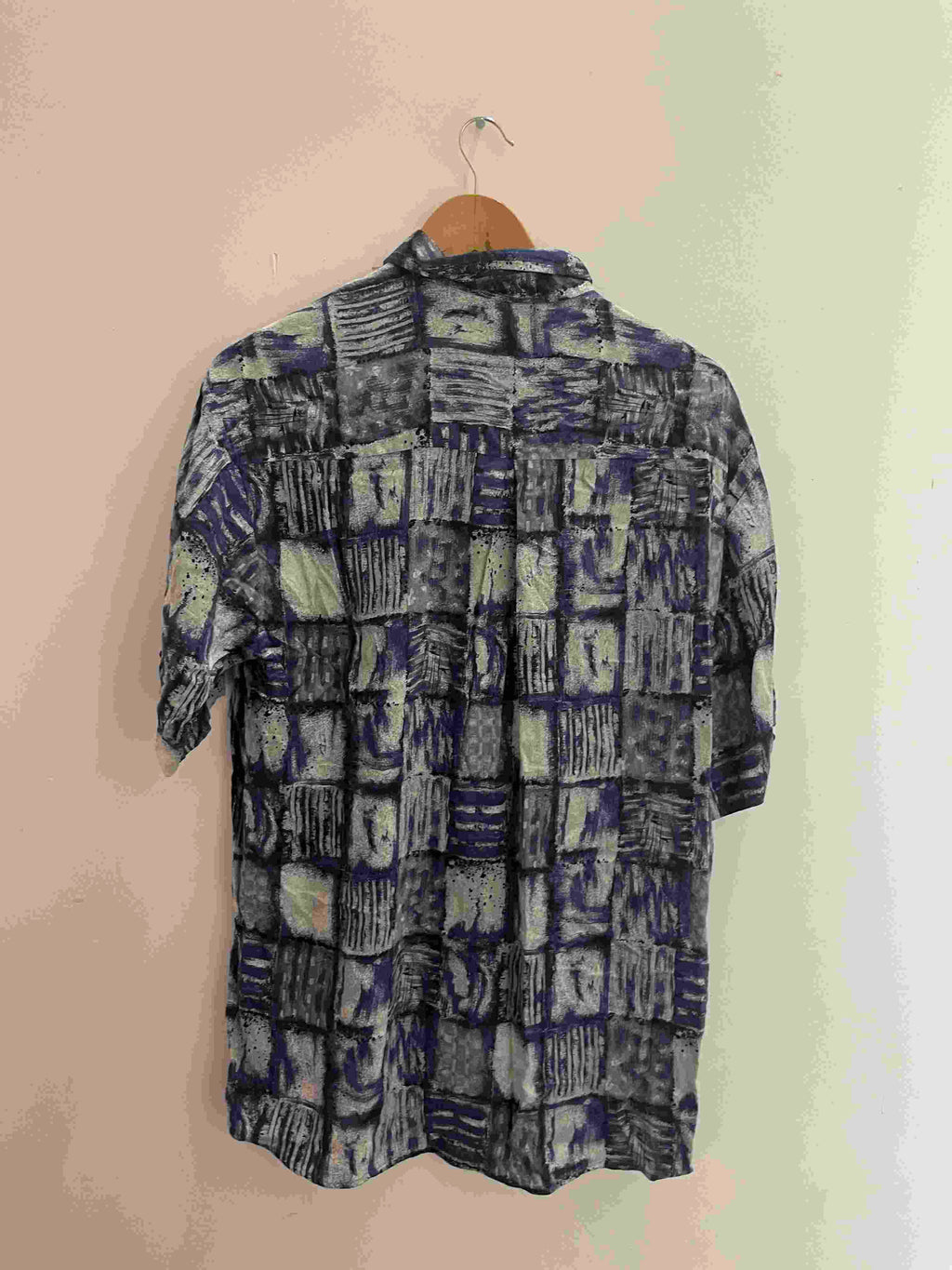 Vintage blue mens abstract festive pattern mens shirt size M