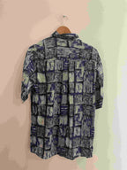 Vintage blue mens abstract festive pattern mens shirt size M