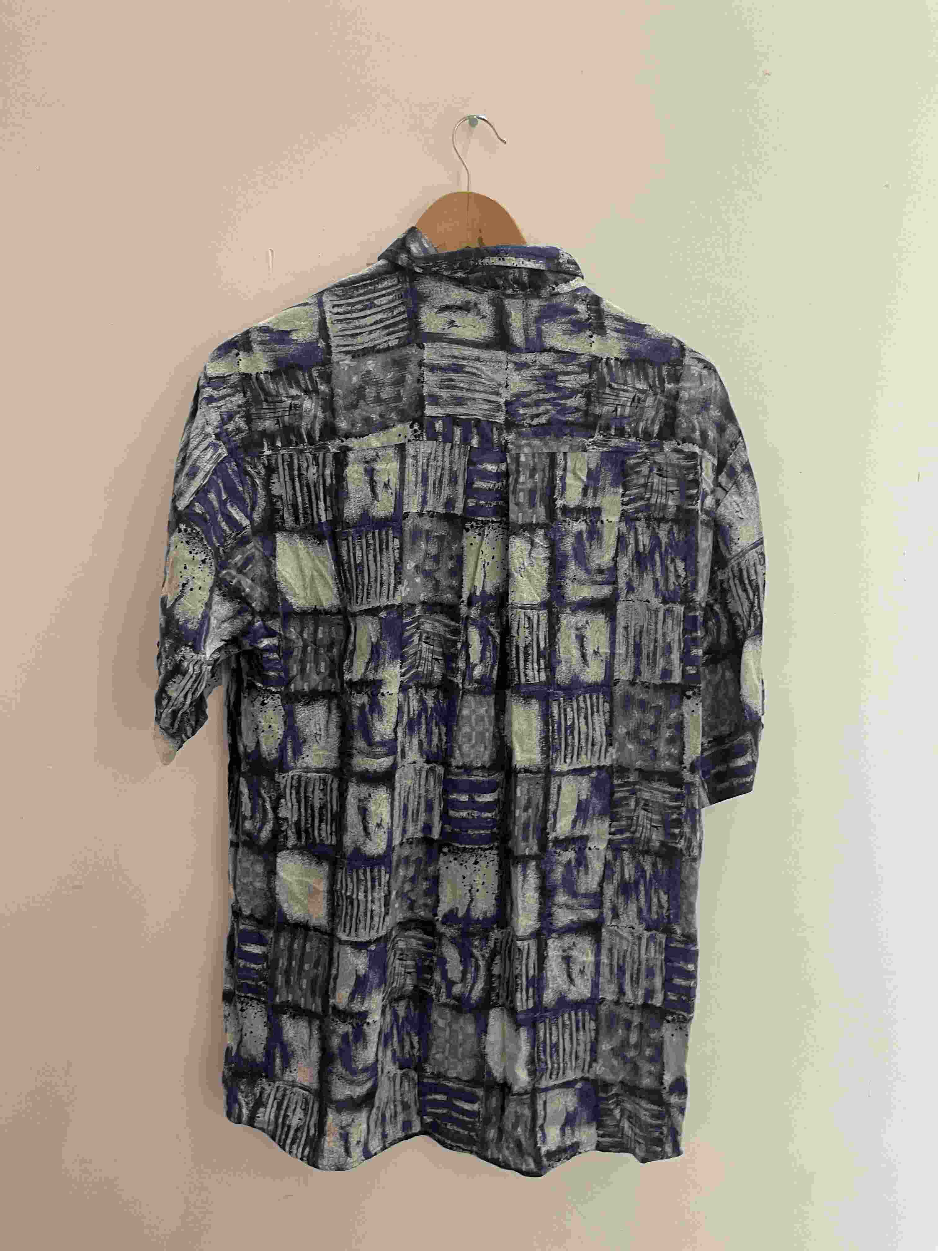 Vintage blue mens abstract festive pattern mens shirt size M
