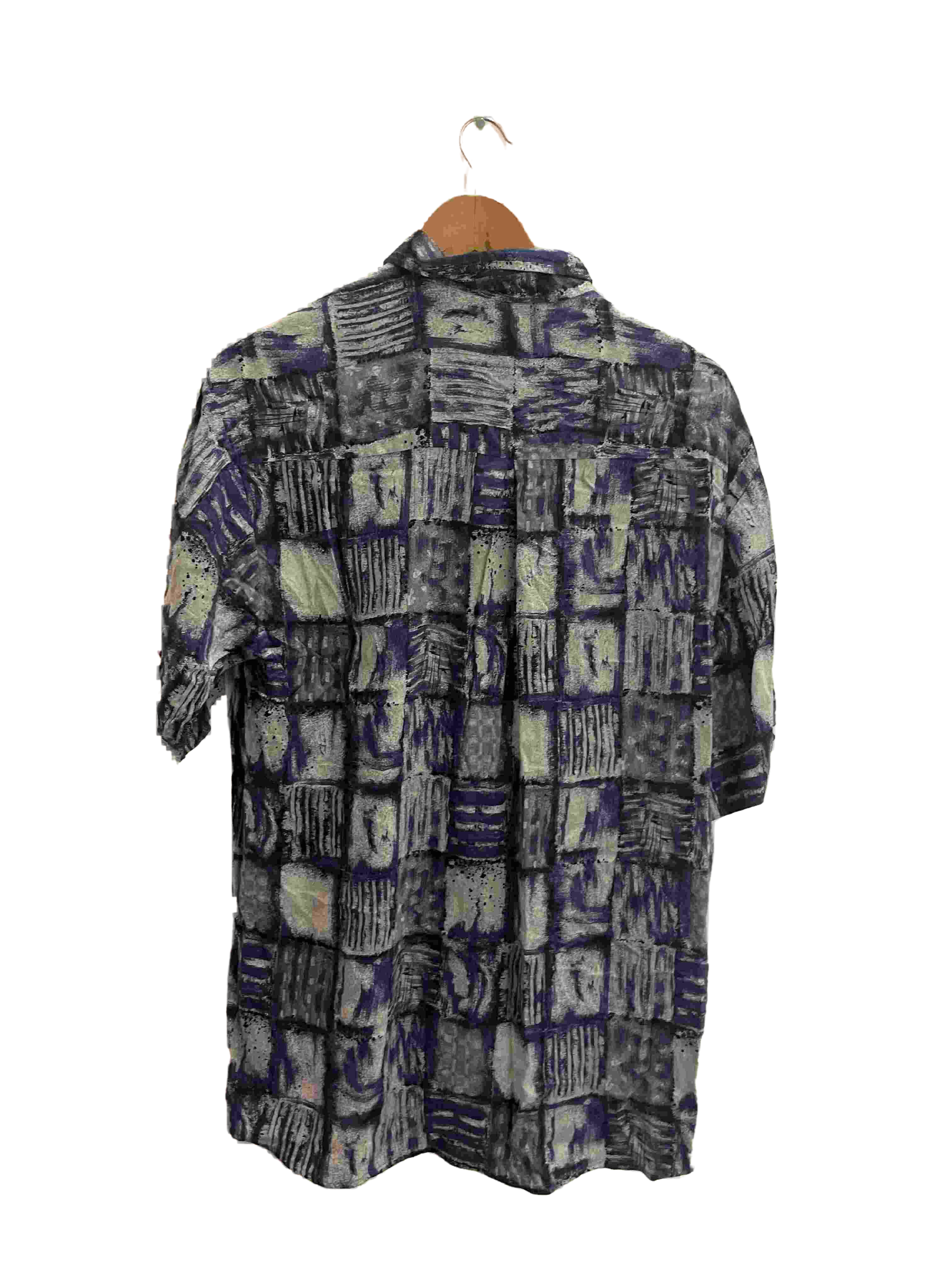 Vintage blue mens abstract festive pattern mens shirt size M