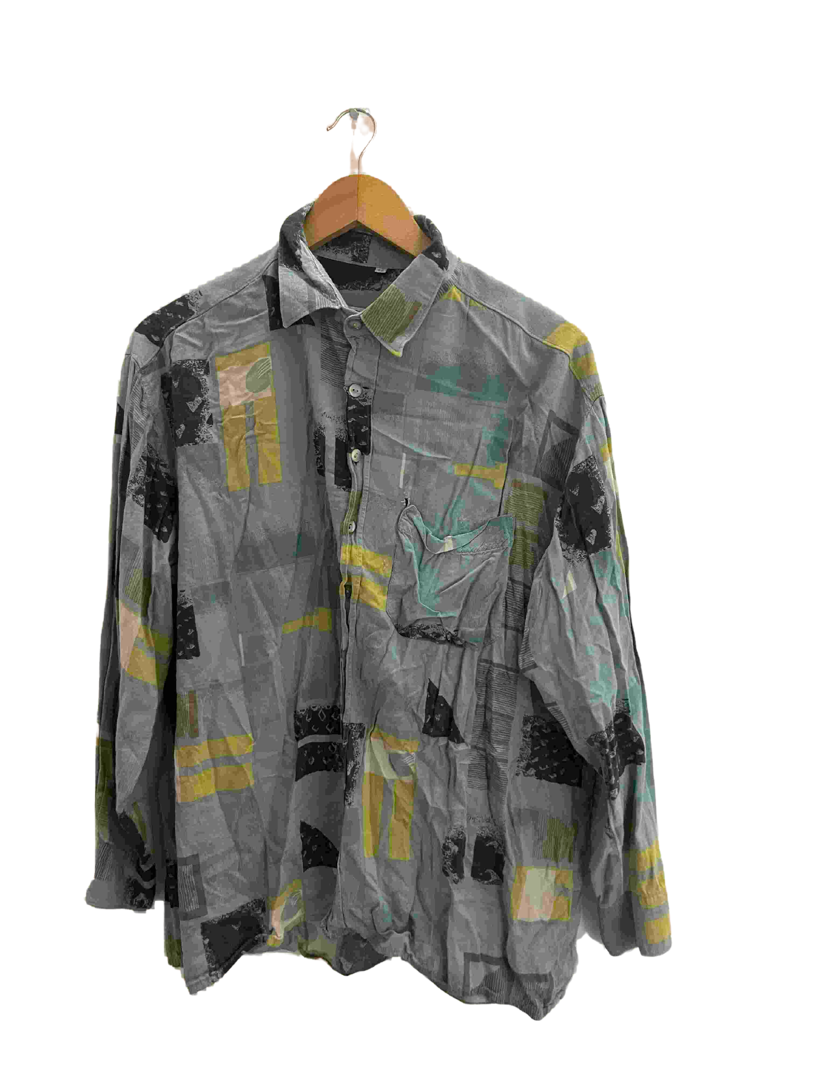 Vintage Alpenland mens grey abstract festive print large shirt