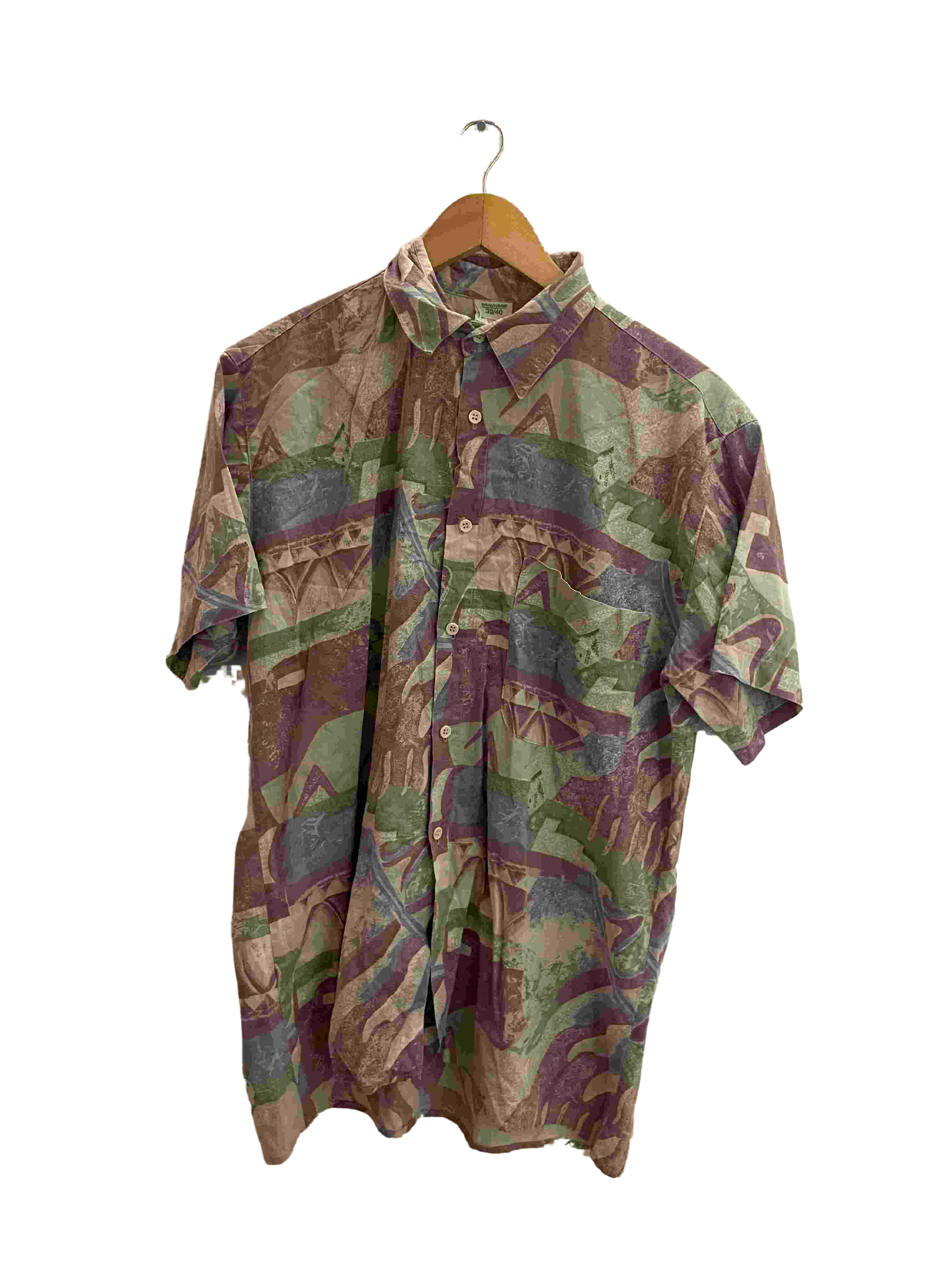 Vintage multi abstract festive pattern mens shirt size M