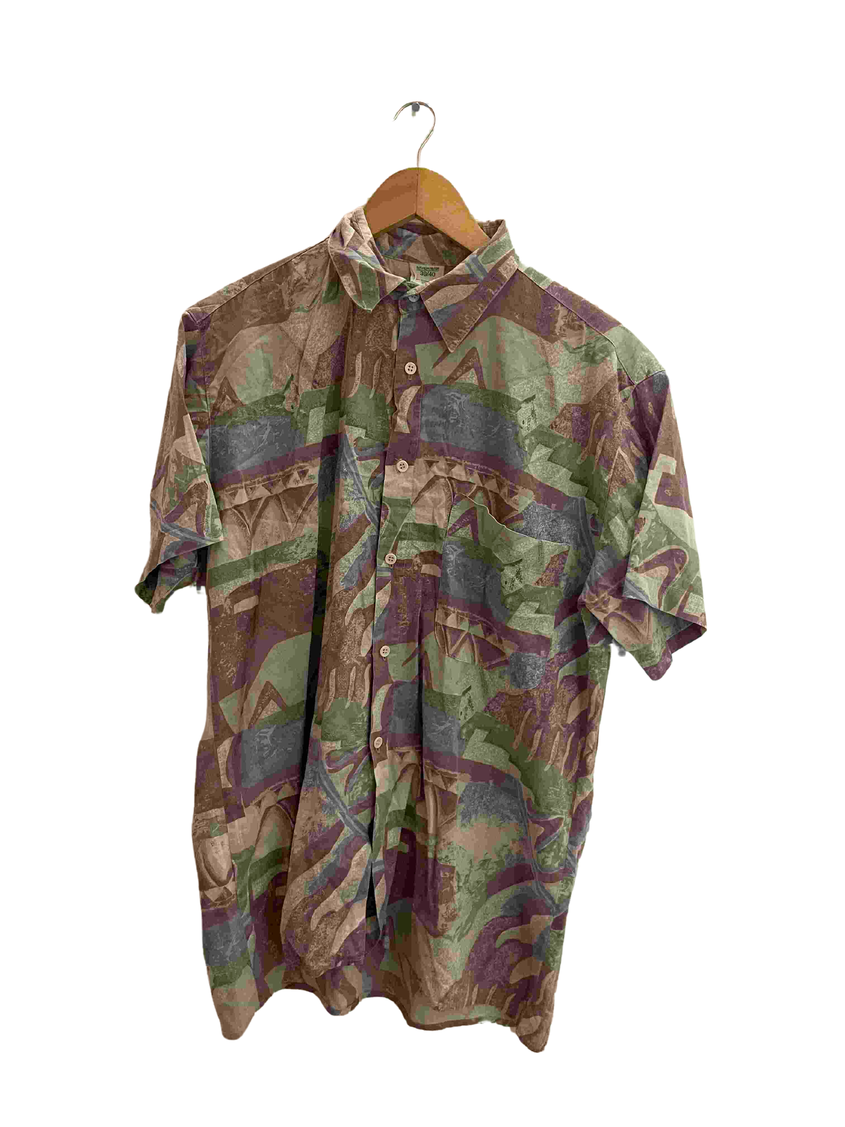 Vintage multi abstract festive pattern mens shirt size M