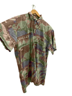Vintage multi abstract festive pattern mens shirt size M