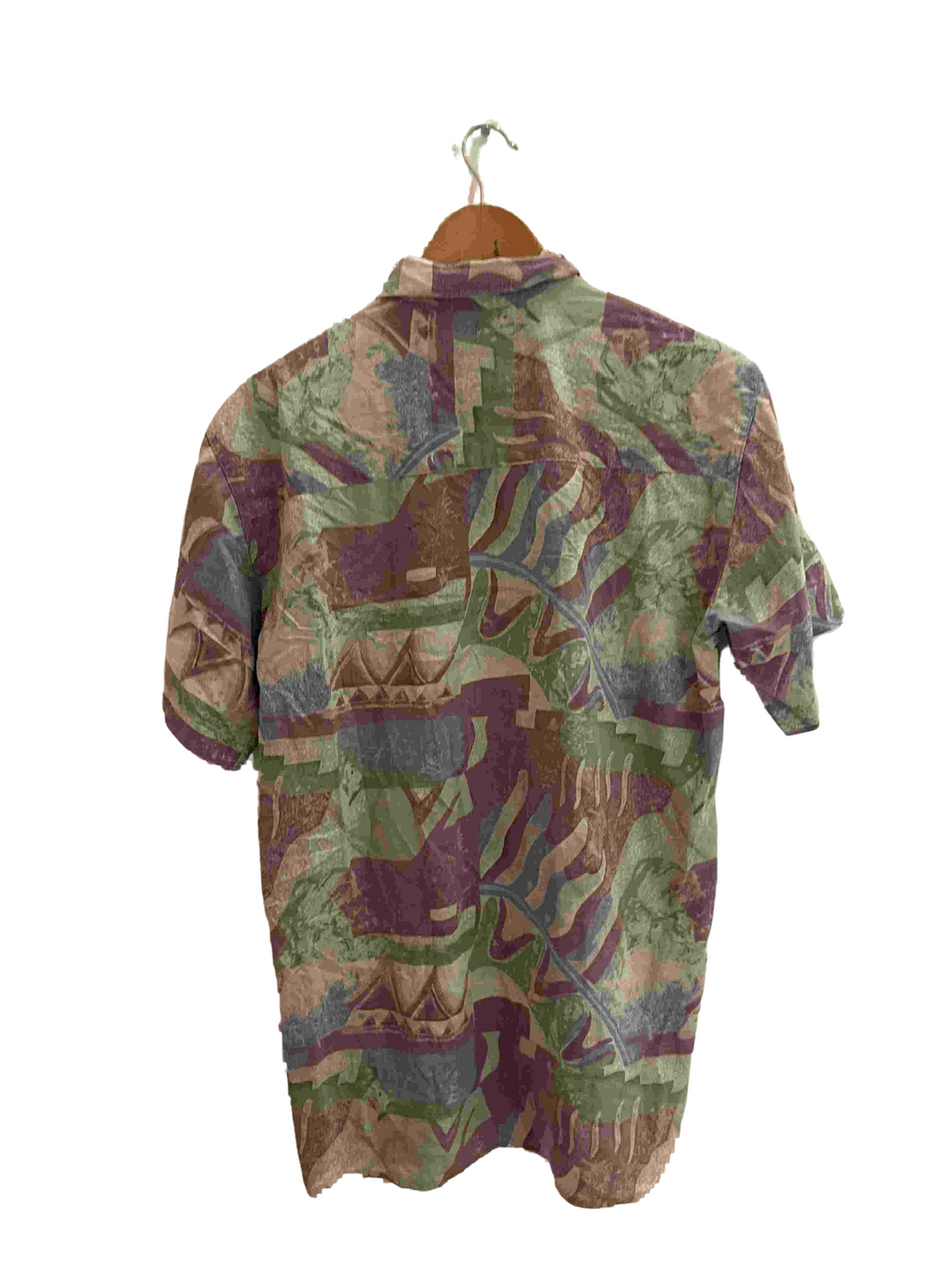 Vintage multi abstract festive pattern mens shirt size M