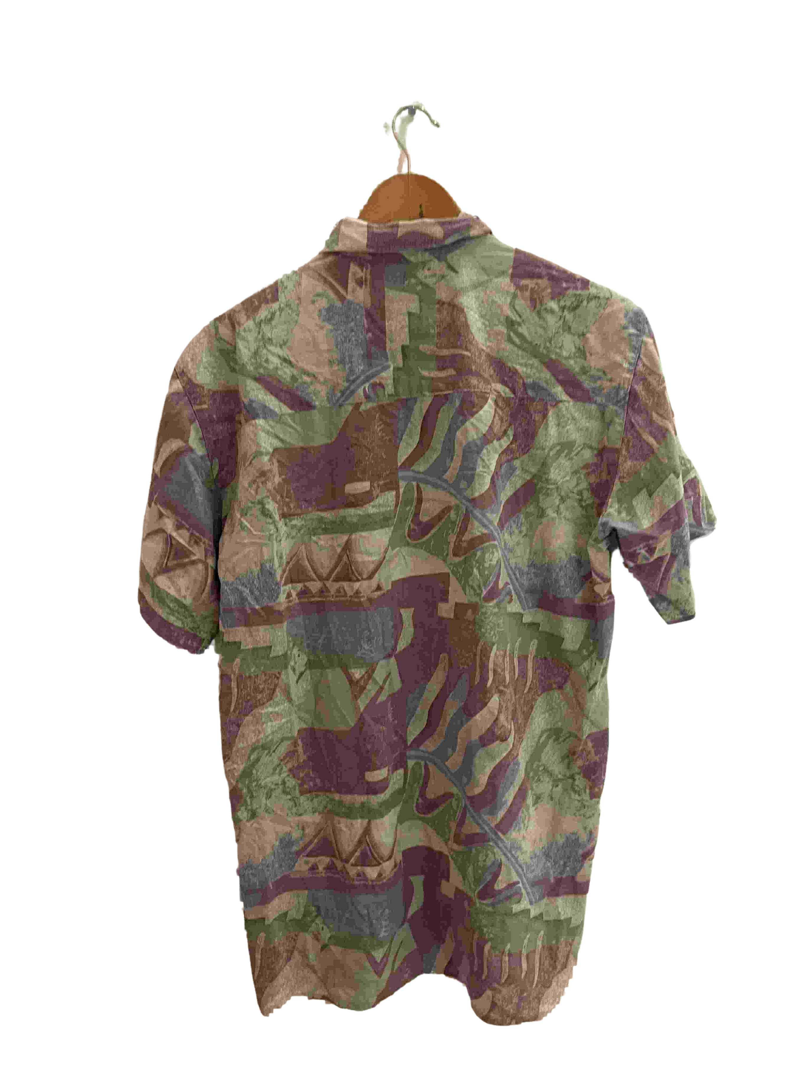 Vintage multi abstract festive pattern mens shirt size M