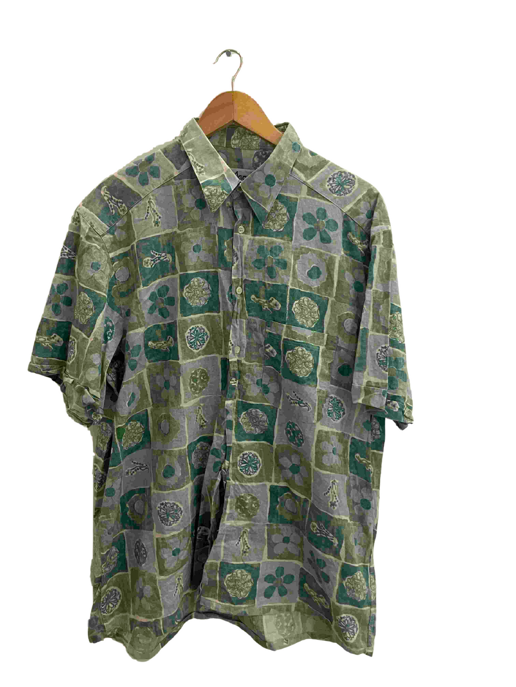 Vintage green agora casual wear abstract pattern large mens shirt