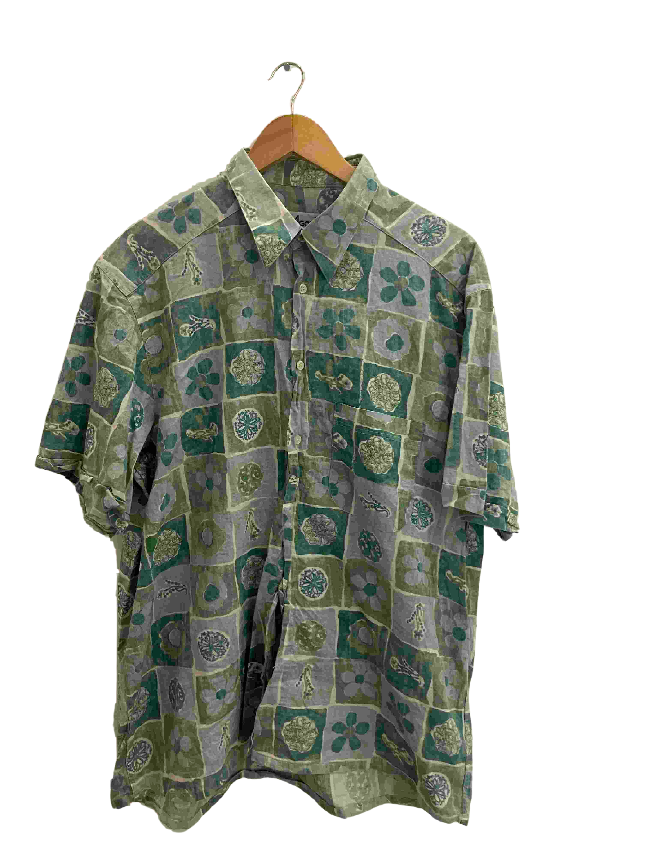 Vintage green agora casual wear abstract pattern large mens shirt