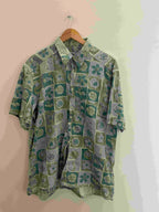 Vintage green agora casual wear abstract pattern large mens shirt