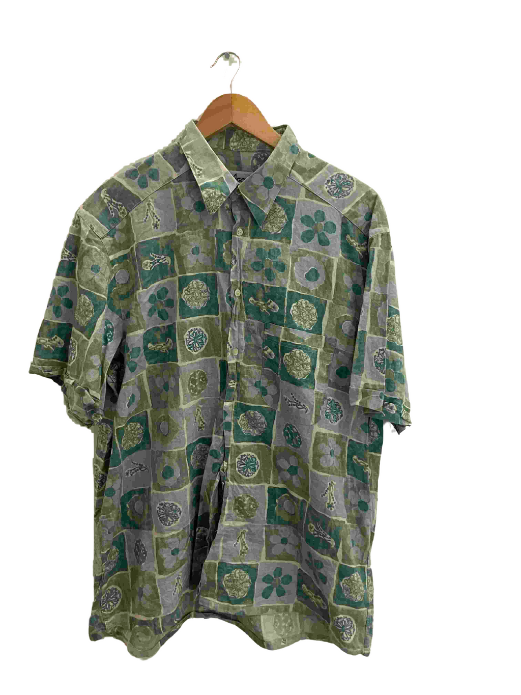 Vintage green agora casual wear abstract pattern large mens shirt