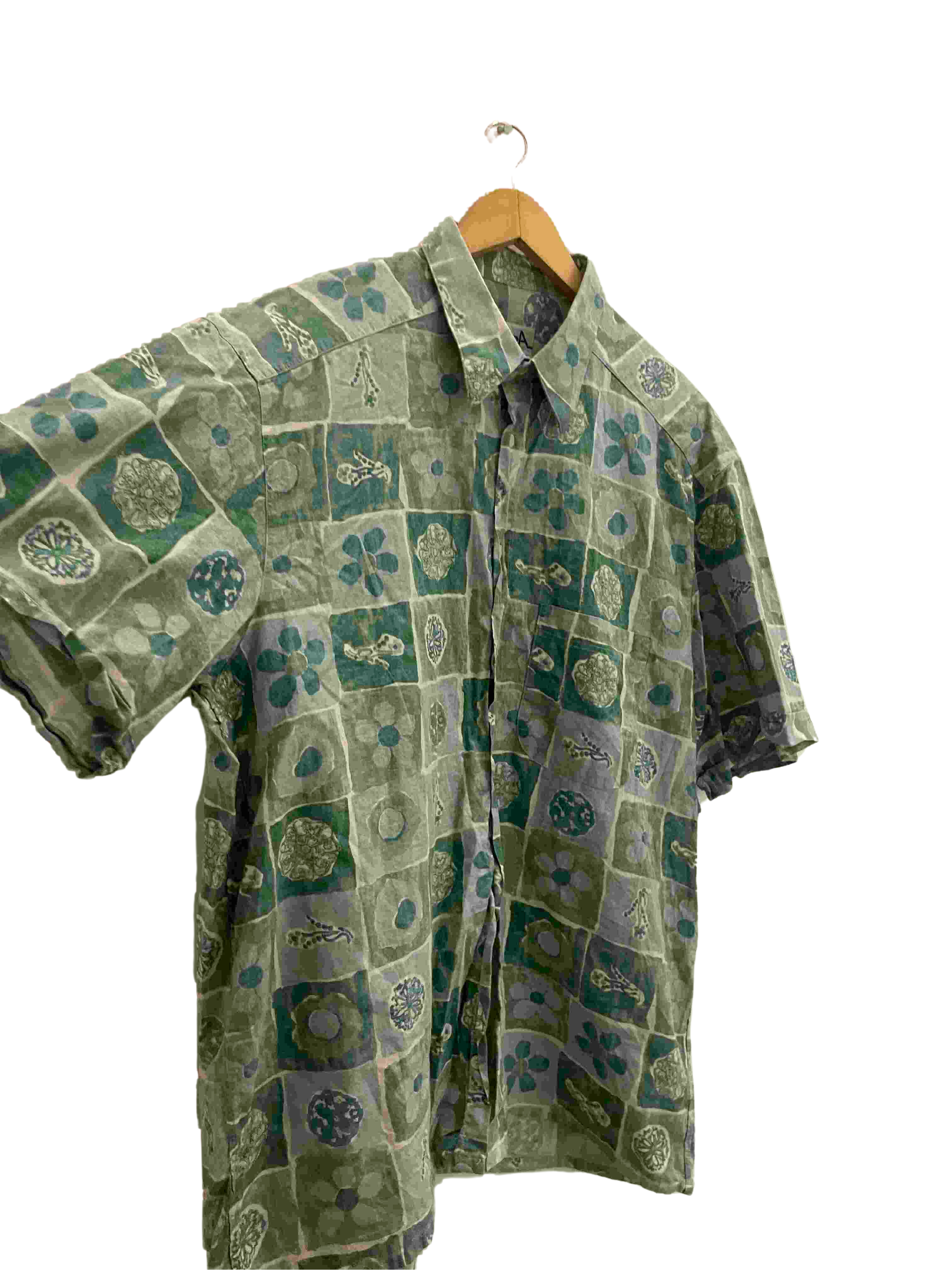 Vintage green agora casual wear abstract pattern large mens shirt