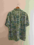Vintage green agora casual wear abstract pattern large mens shirt