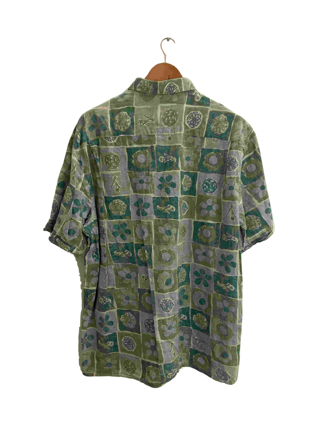 Vintage green agora casual wear abstract pattern large mens shirt