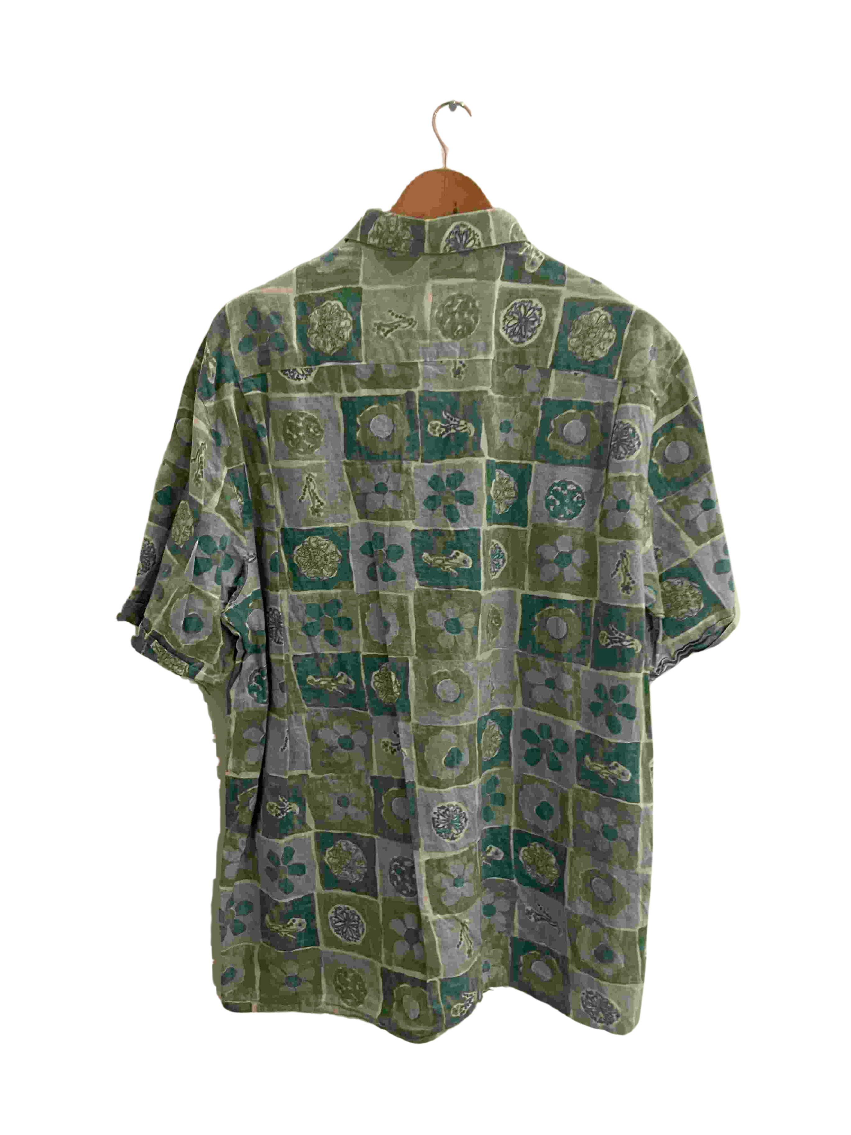 Vintage green agora casual wear abstract pattern large mens shirt