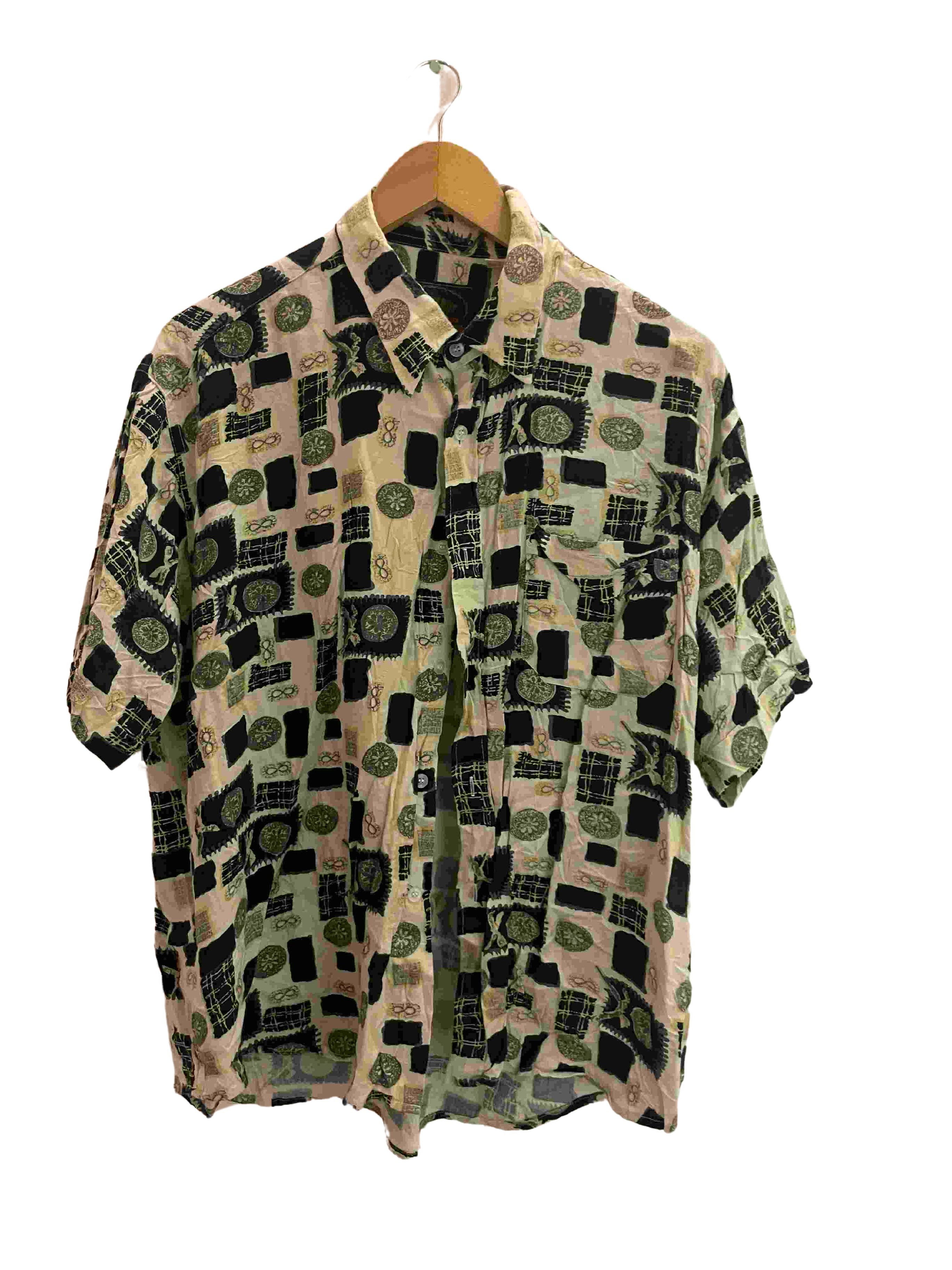 Vintage funny boy cream and black abstract pattern shirt size M