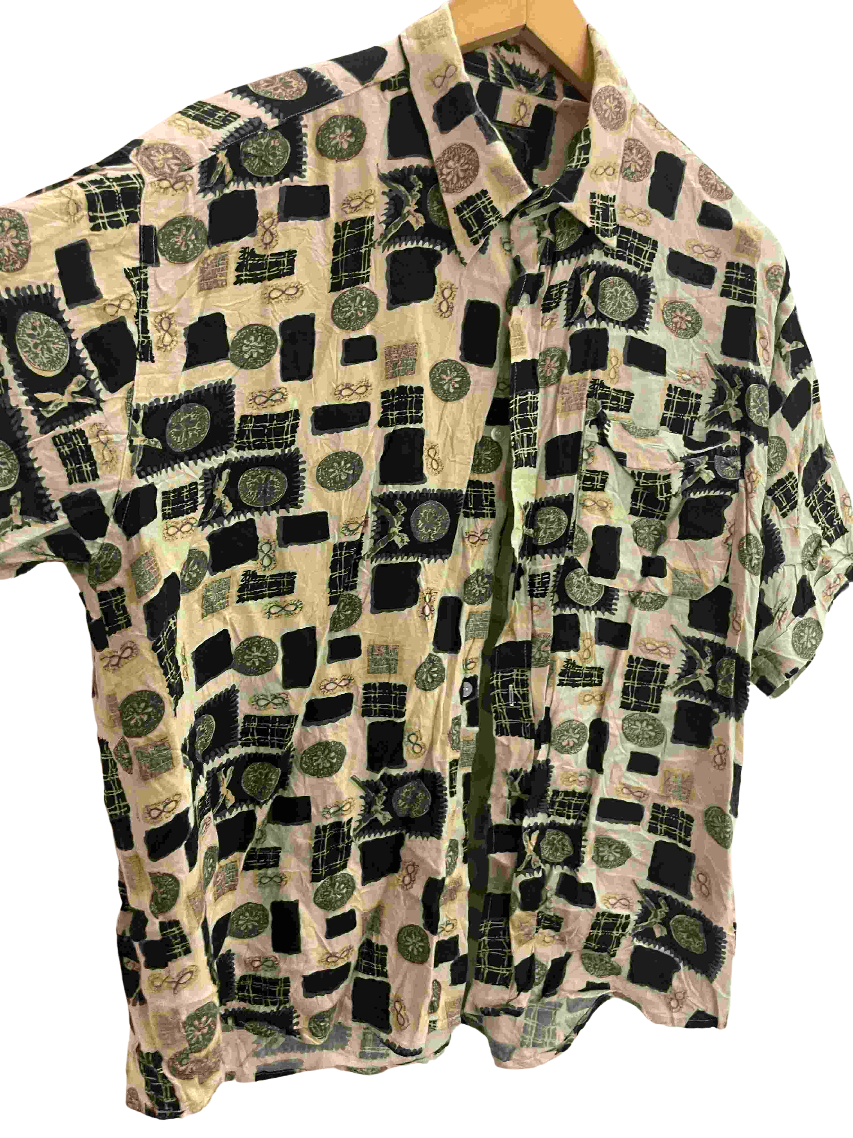 Vintage funny boy cream and black abstract pattern shirt size M