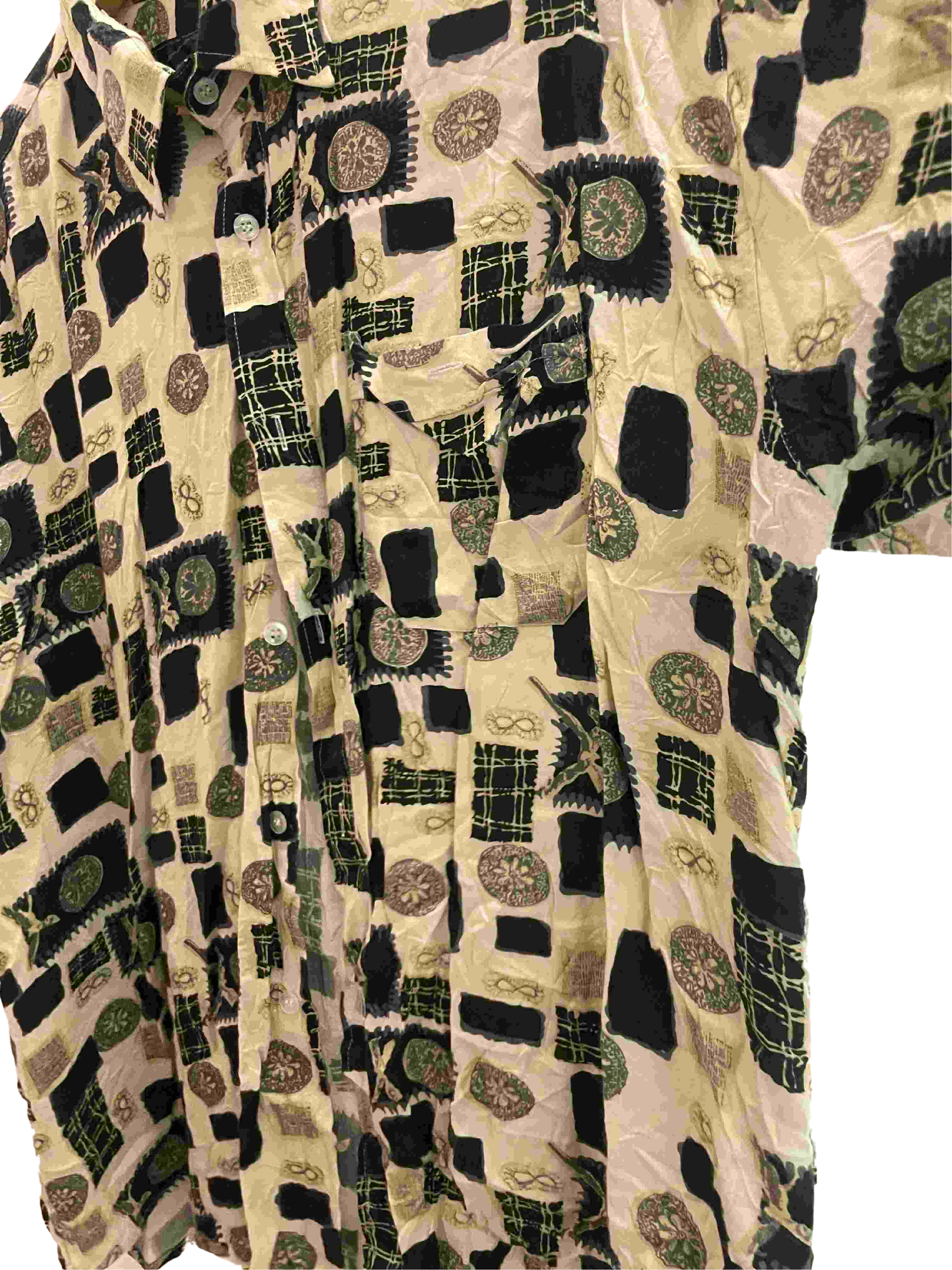 Vintage funny boy cream and black abstract pattern shirt size M