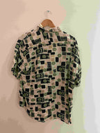 Vintage funny boy cream and black abstract pattern shirt size M