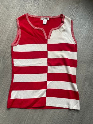 Rubynee Vintage y2k Carducci Red and White Horizontal Stripes Sleeveless Top