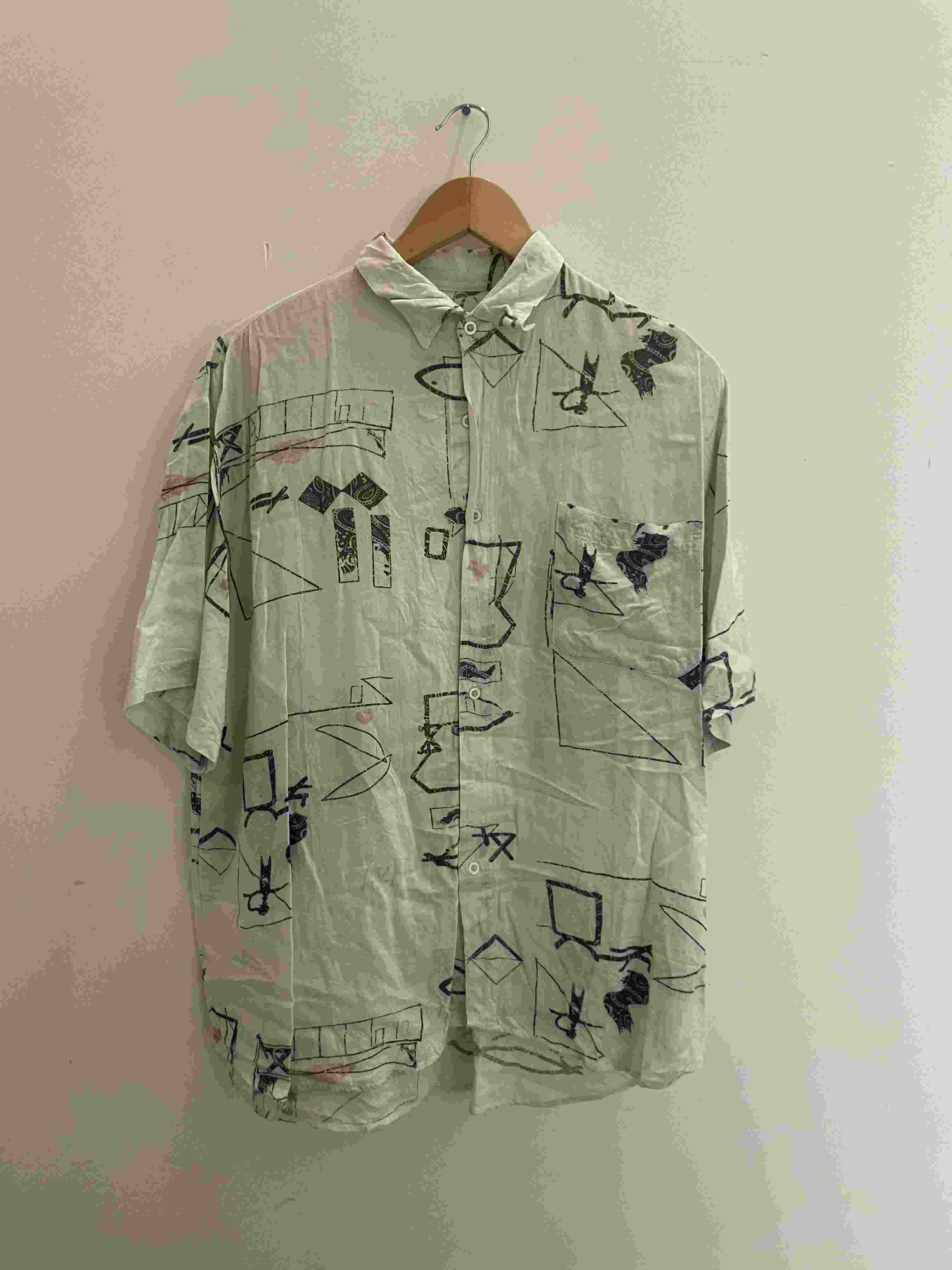 Vintage green abstract pattern mens shirt size M