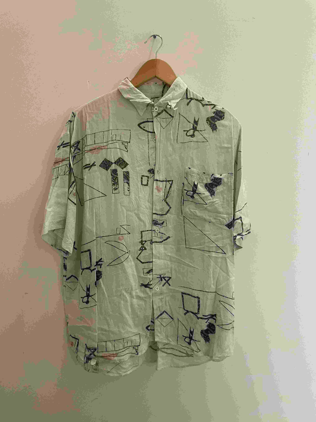 Vintage green abstract pattern mens shirt size M