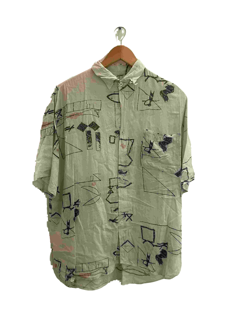 Vintage green abstract pattern mens shirt size M