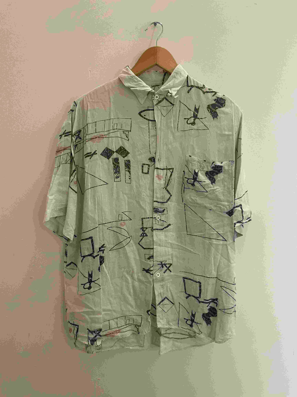 Vintage green abstract pattern mens shirt size M