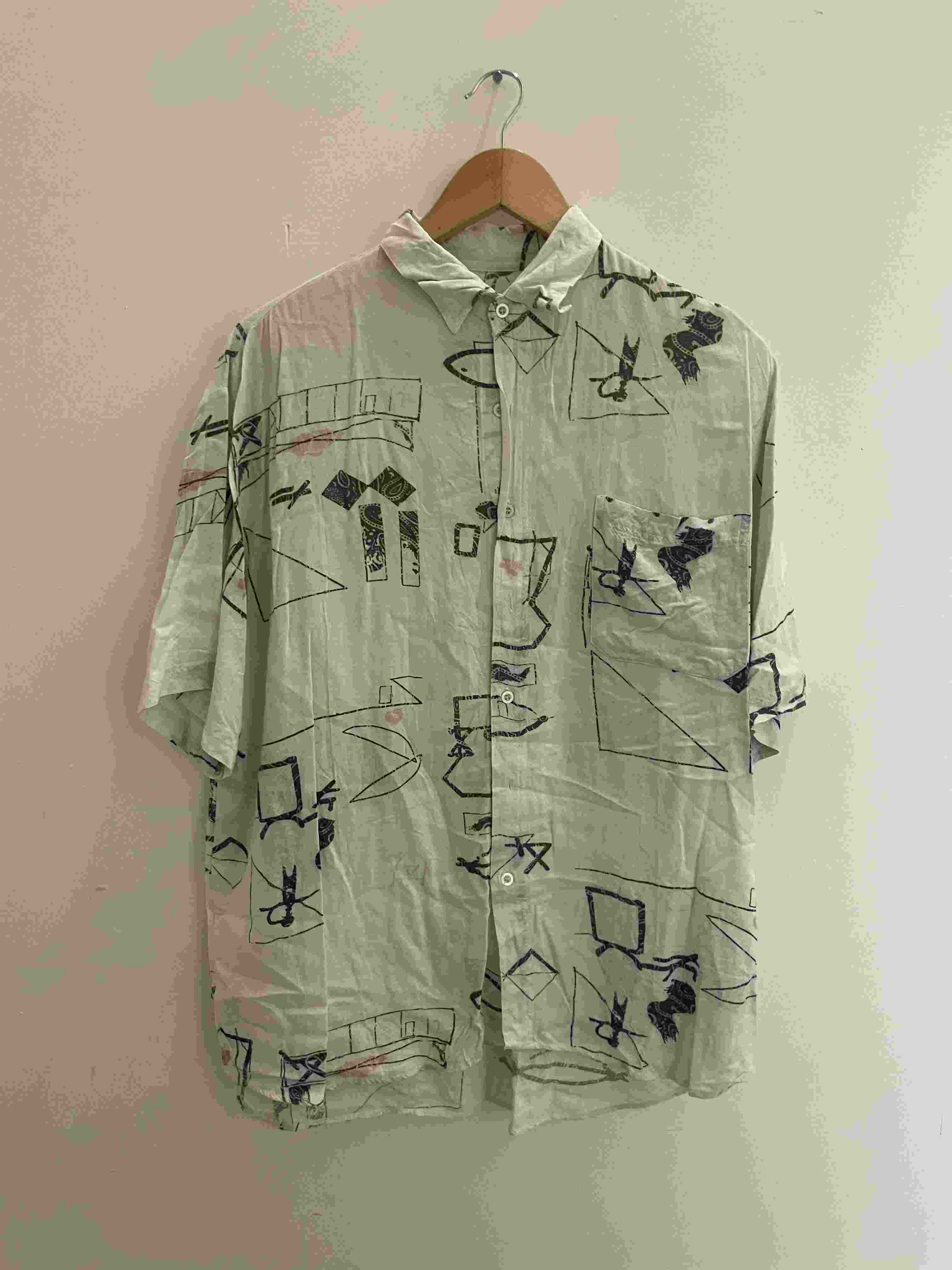 Vintage green abstract pattern mens shirt size M