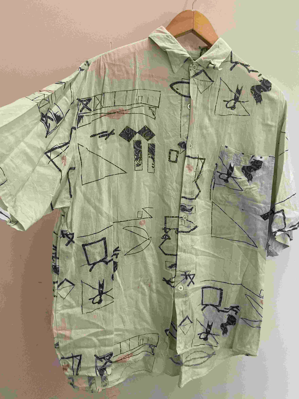 Vintage green abstract pattern mens shirt size M