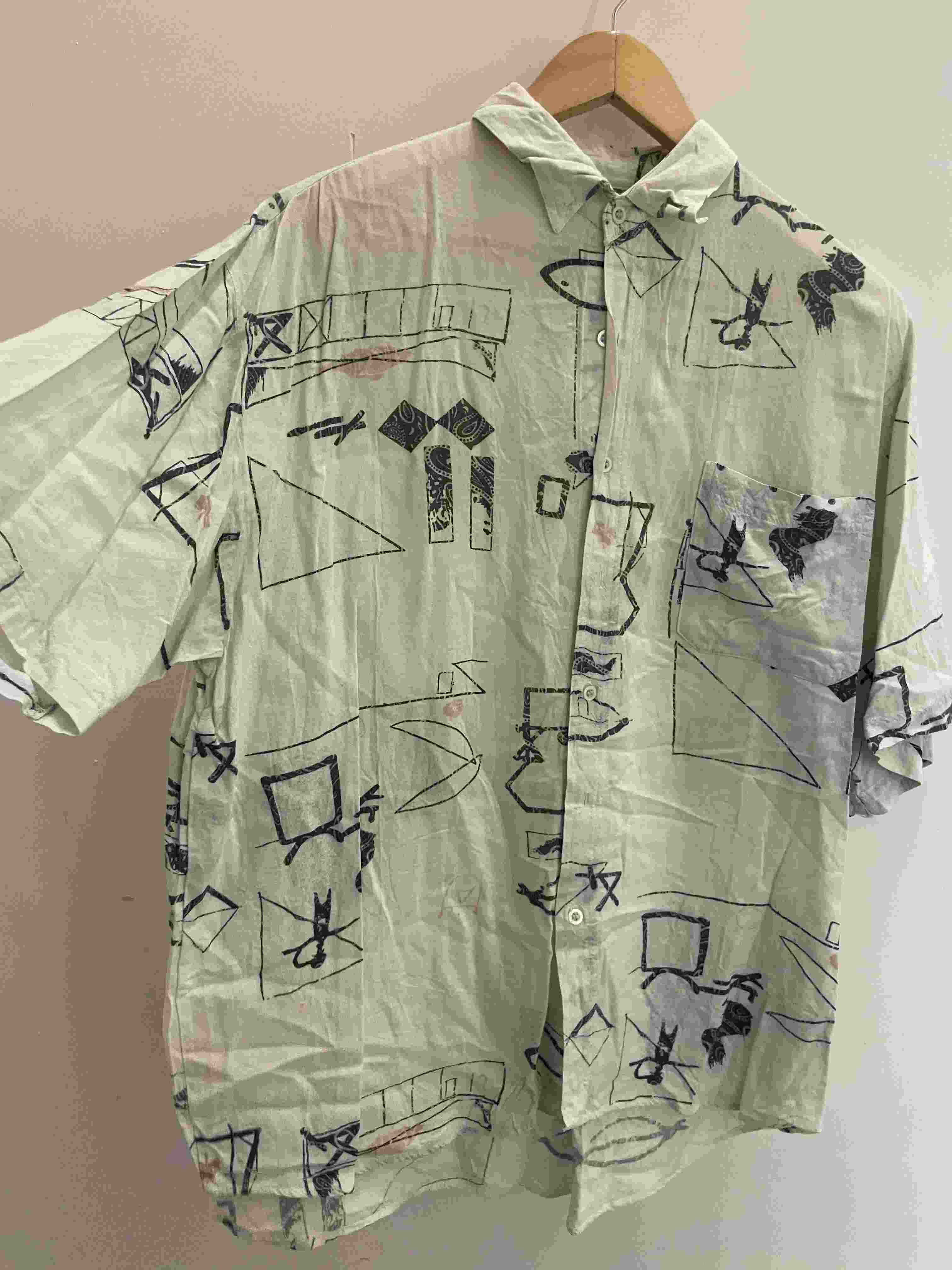 Vintage green abstract pattern mens shirt size M