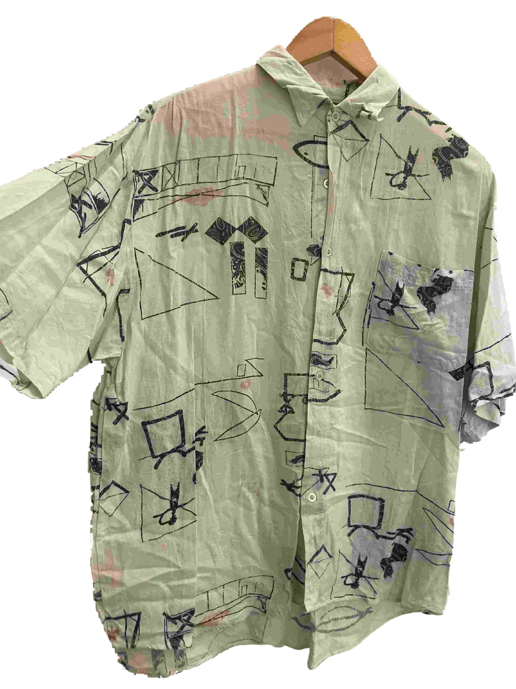 Vintage green abstract pattern mens shirt size M