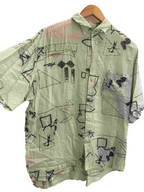 Vintage green abstract pattern mens shirt size M