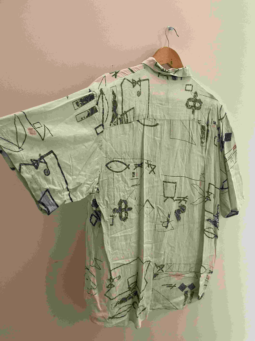 Vintage green abstract pattern mens shirt size M