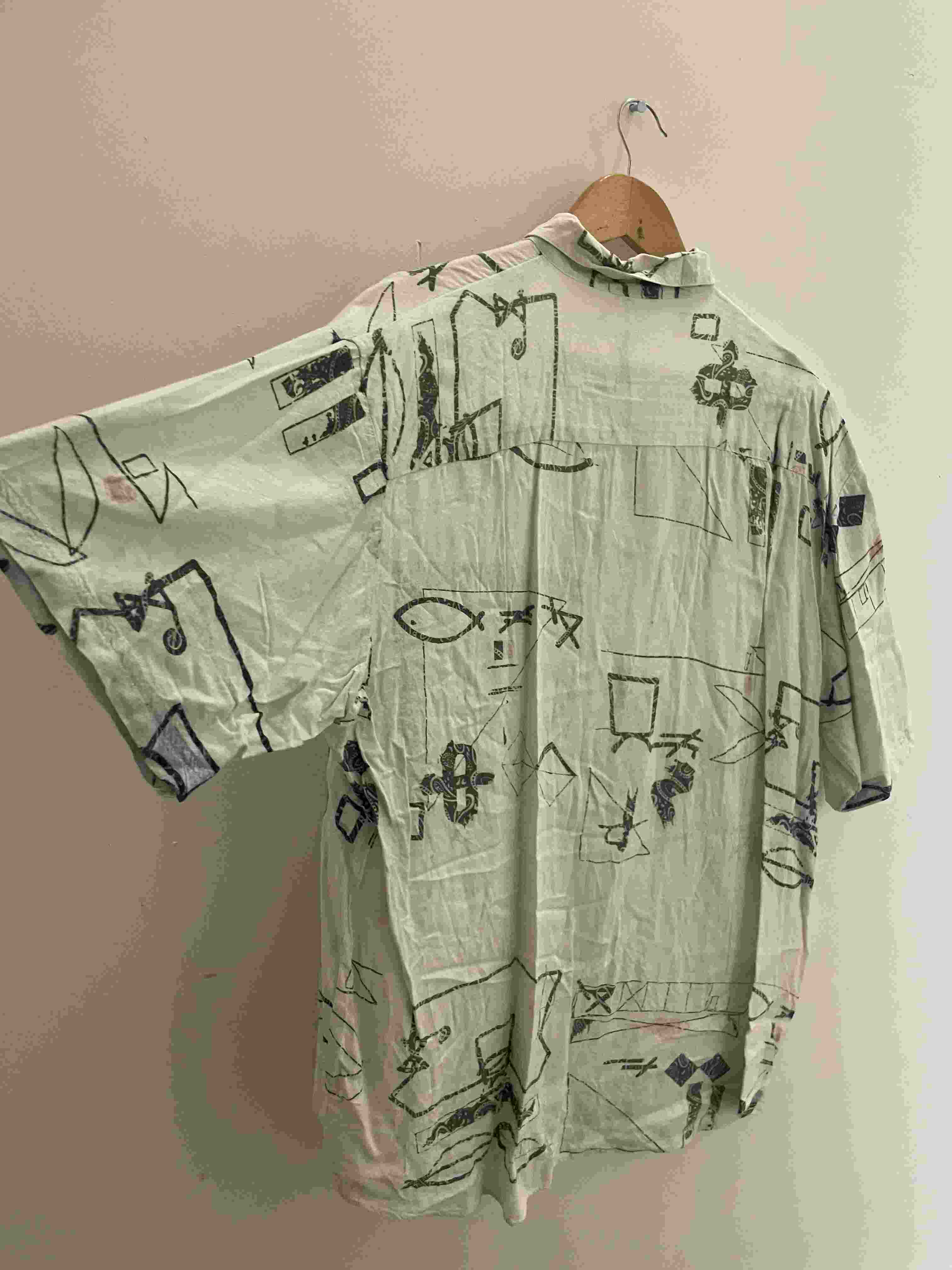 Vintage green abstract pattern mens shirt size M