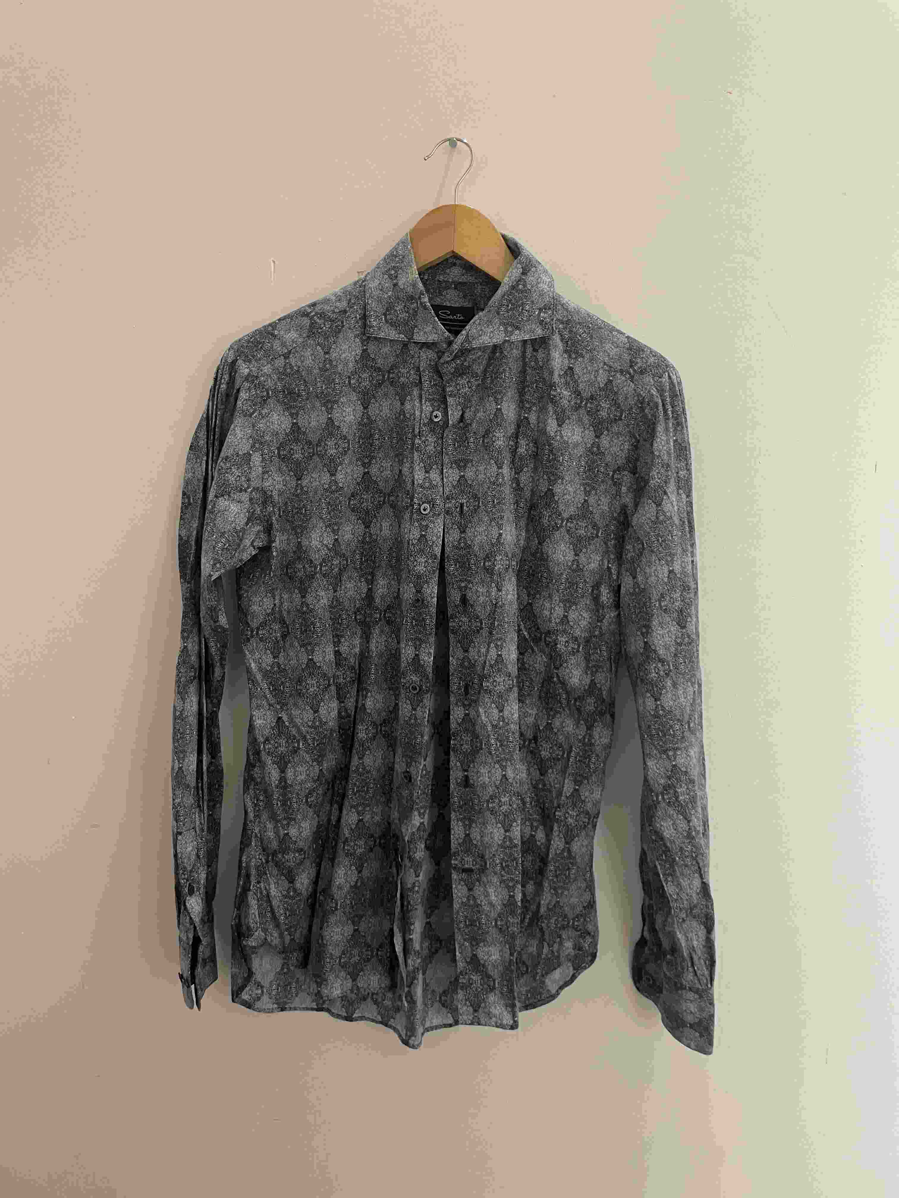 Vintage Saito grey all over print mens casual shirt