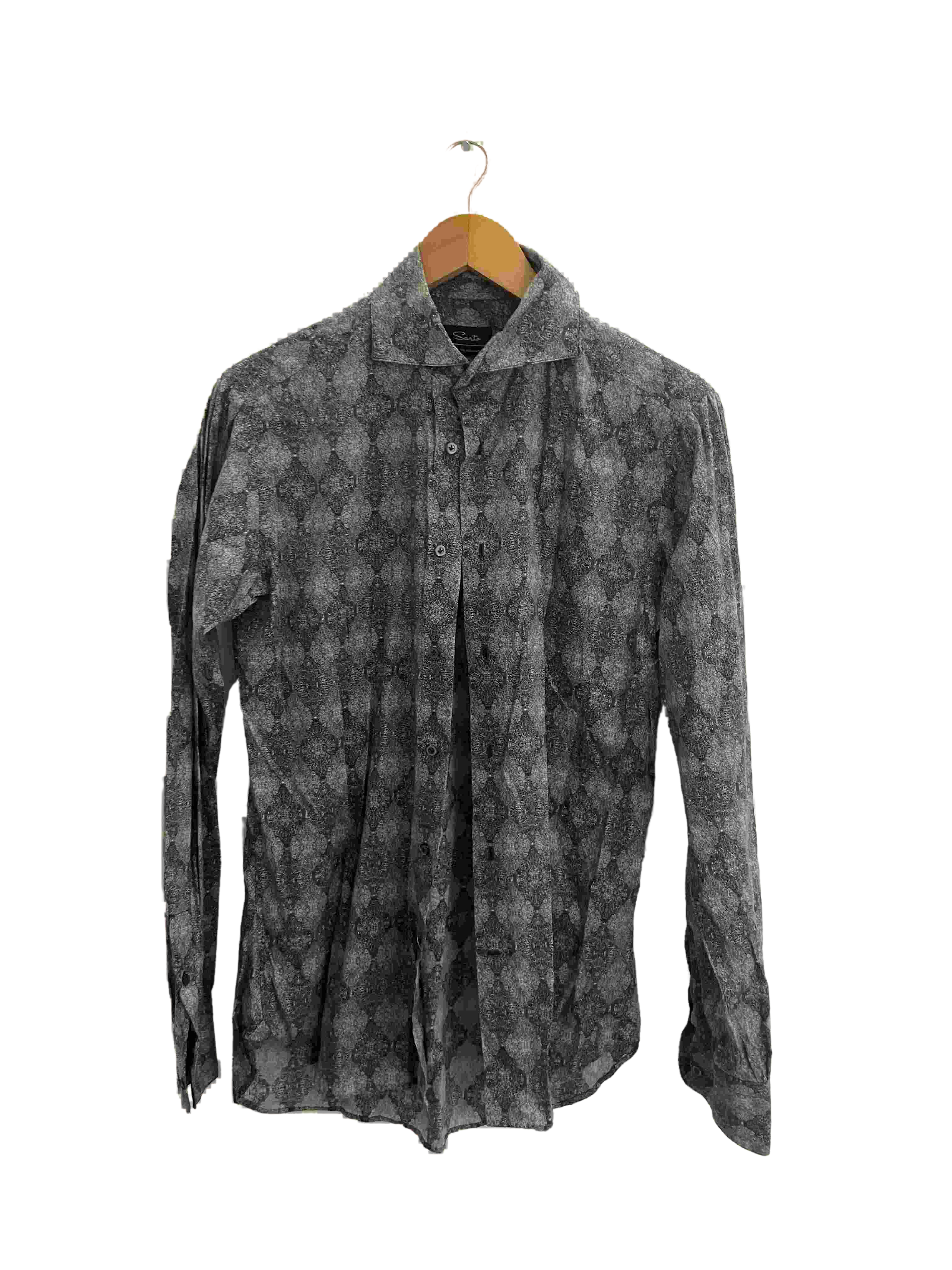 Vintage Saito grey all over print mens casual shirt