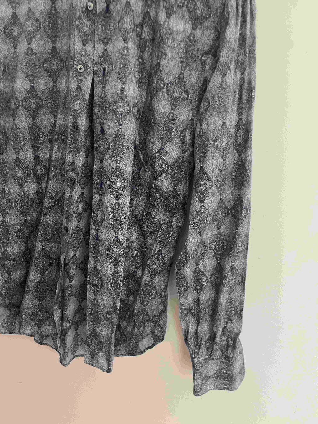 Vintage Saito grey all over print mens casual shirt