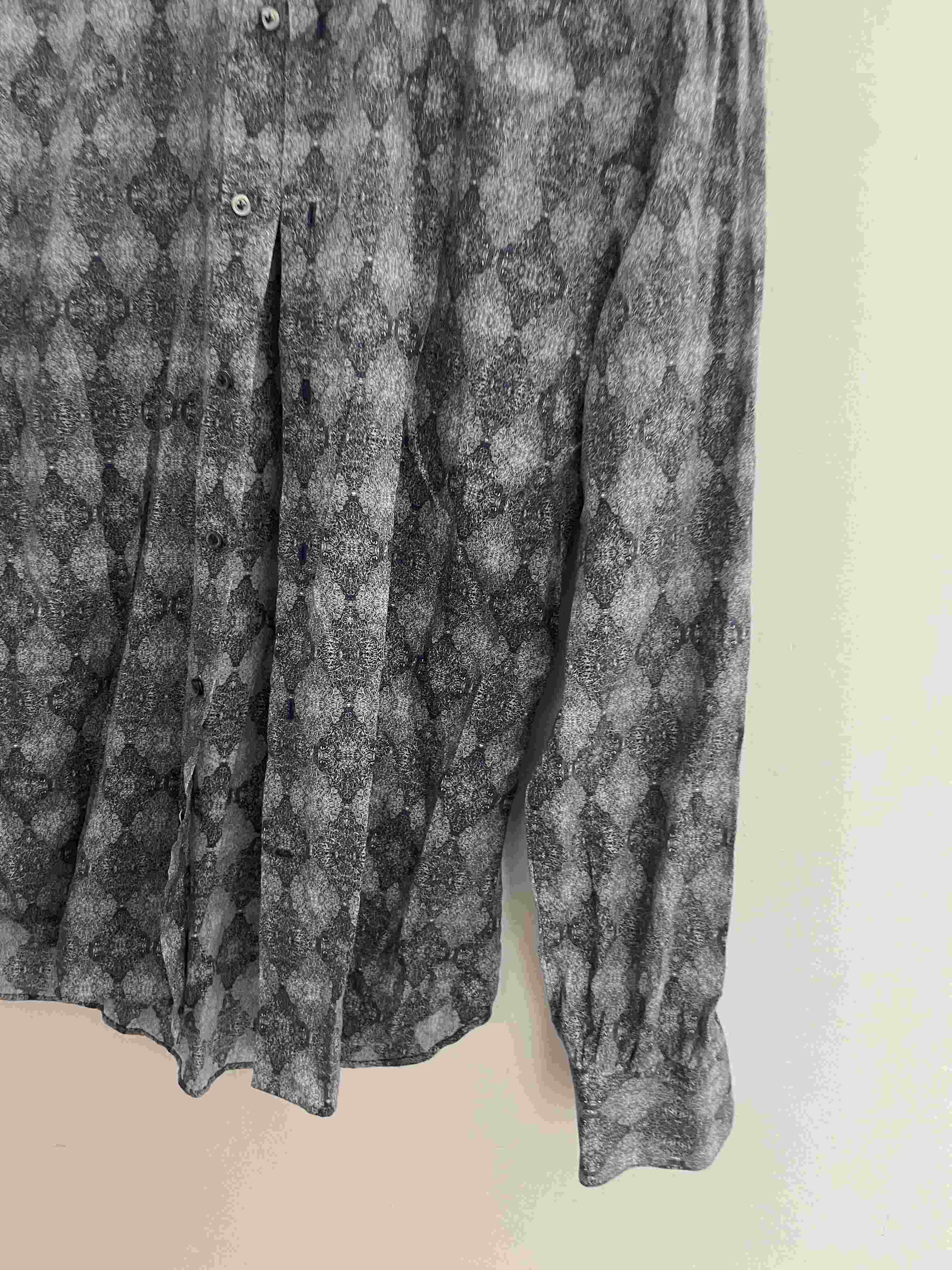 Vintage Saito grey all over print mens casual shirt