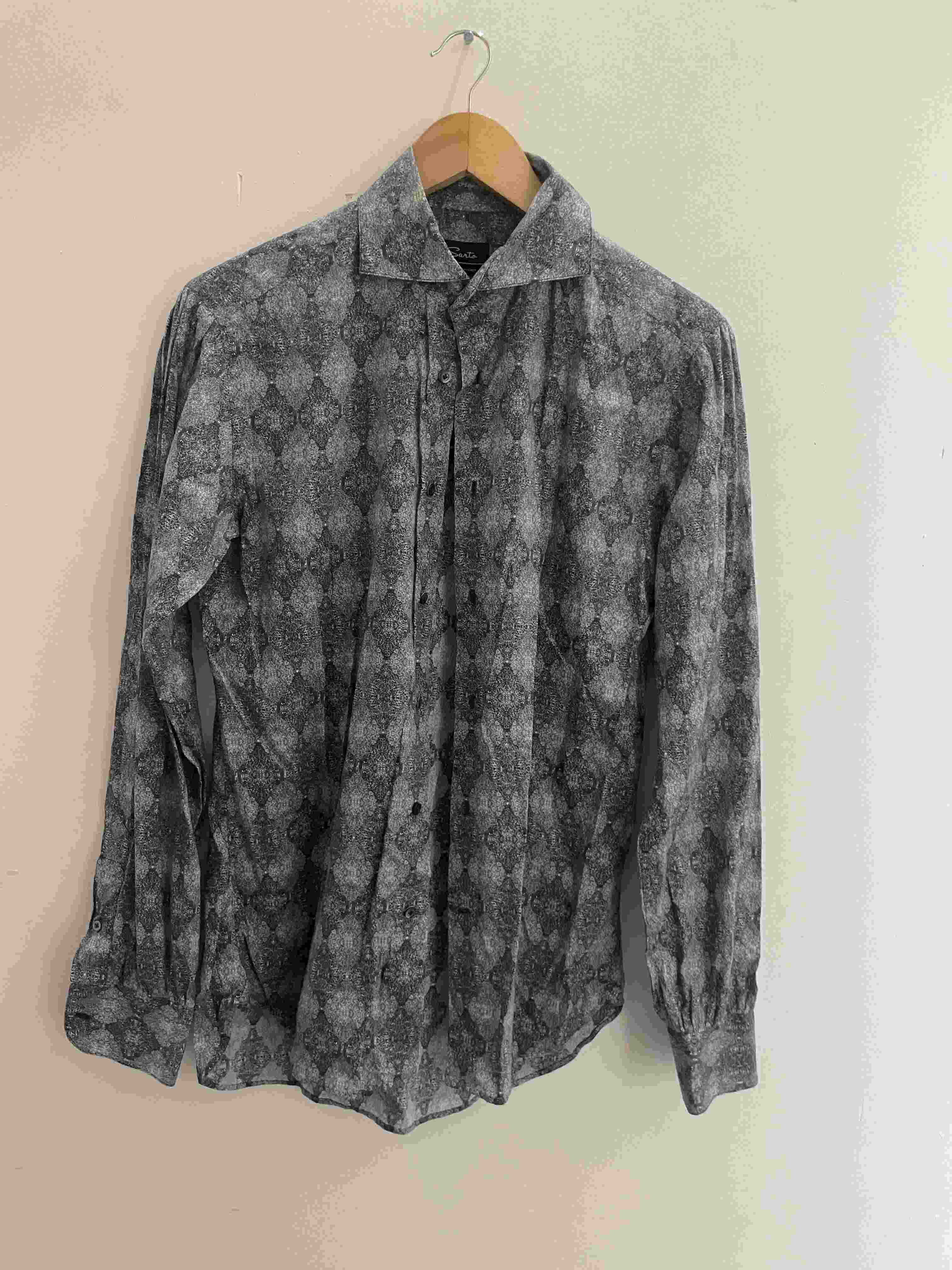 Vintage Saito grey all over print mens casual shirt