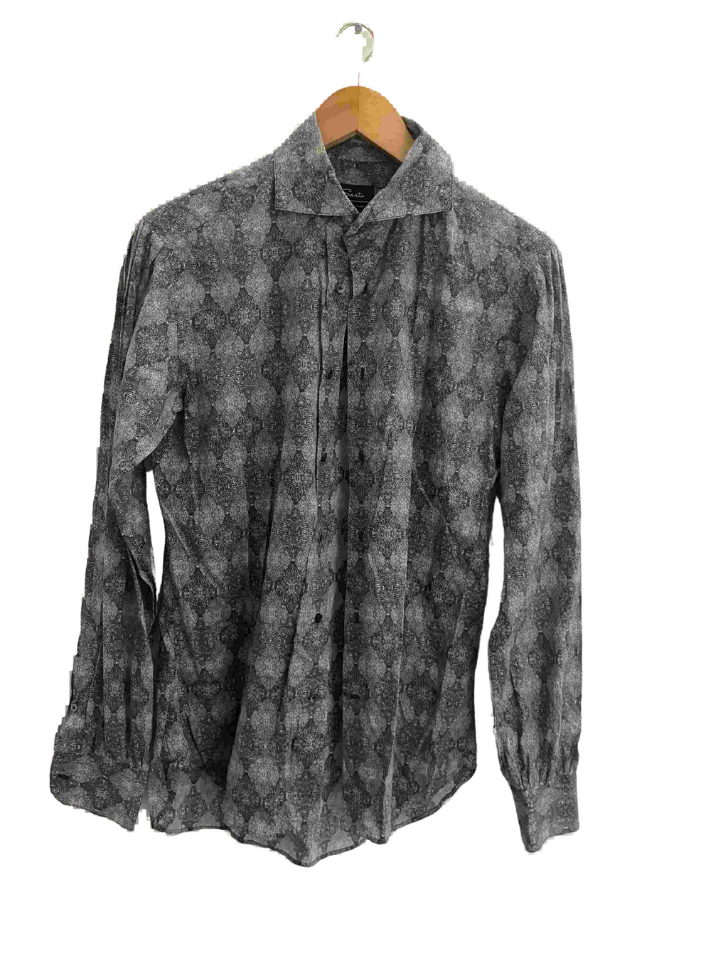 Vintage Saito grey all over print mens casual shirt
