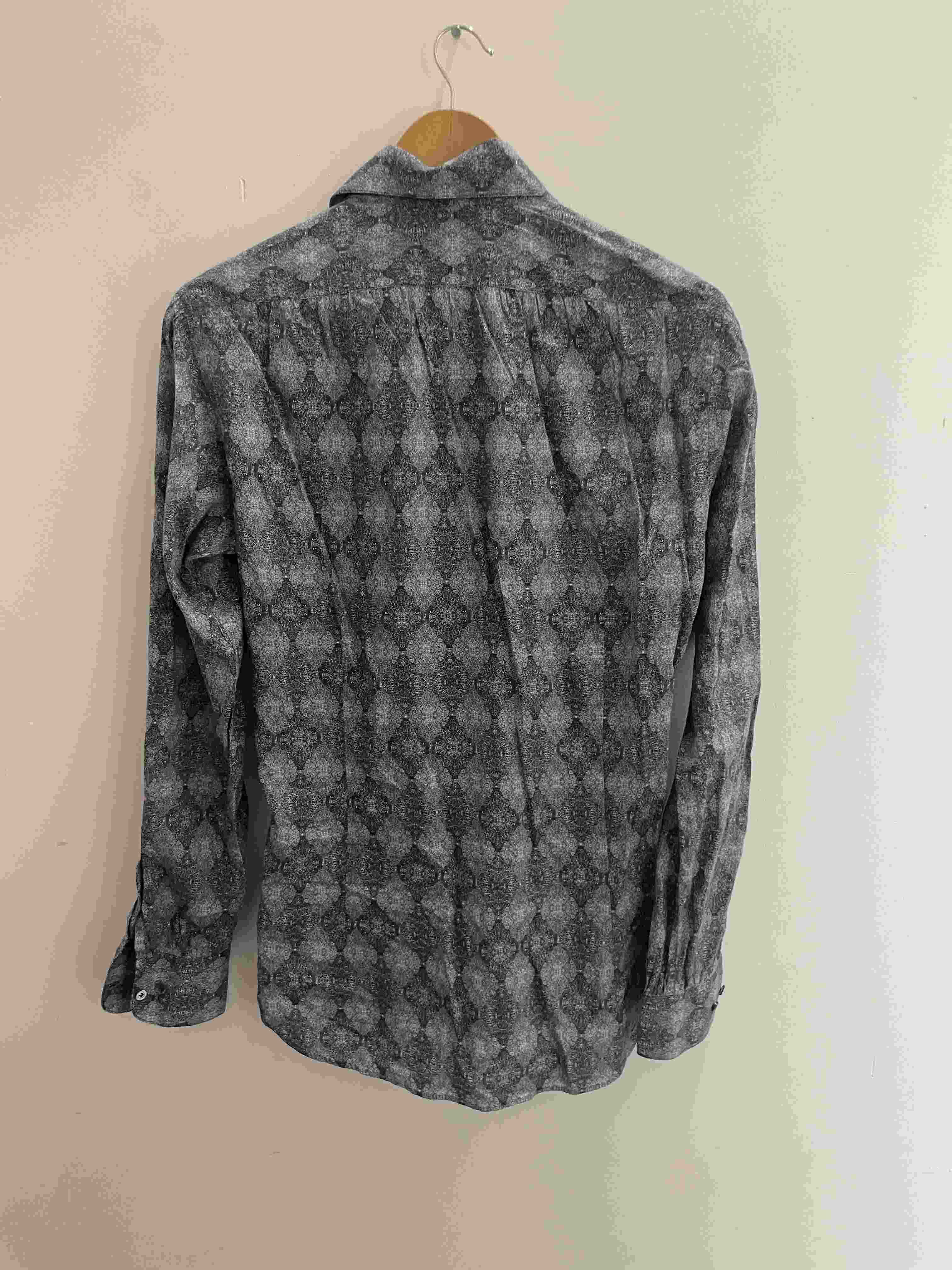 Vintage Saito grey all over print mens casual shirt