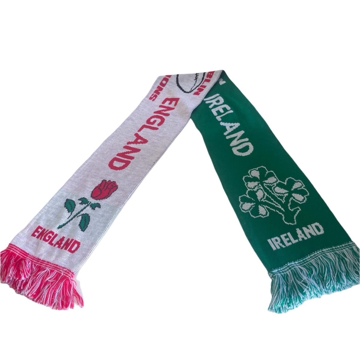Vintage England Ireland rugby green & white graphics print scarf|L52 W7|SKU 6405