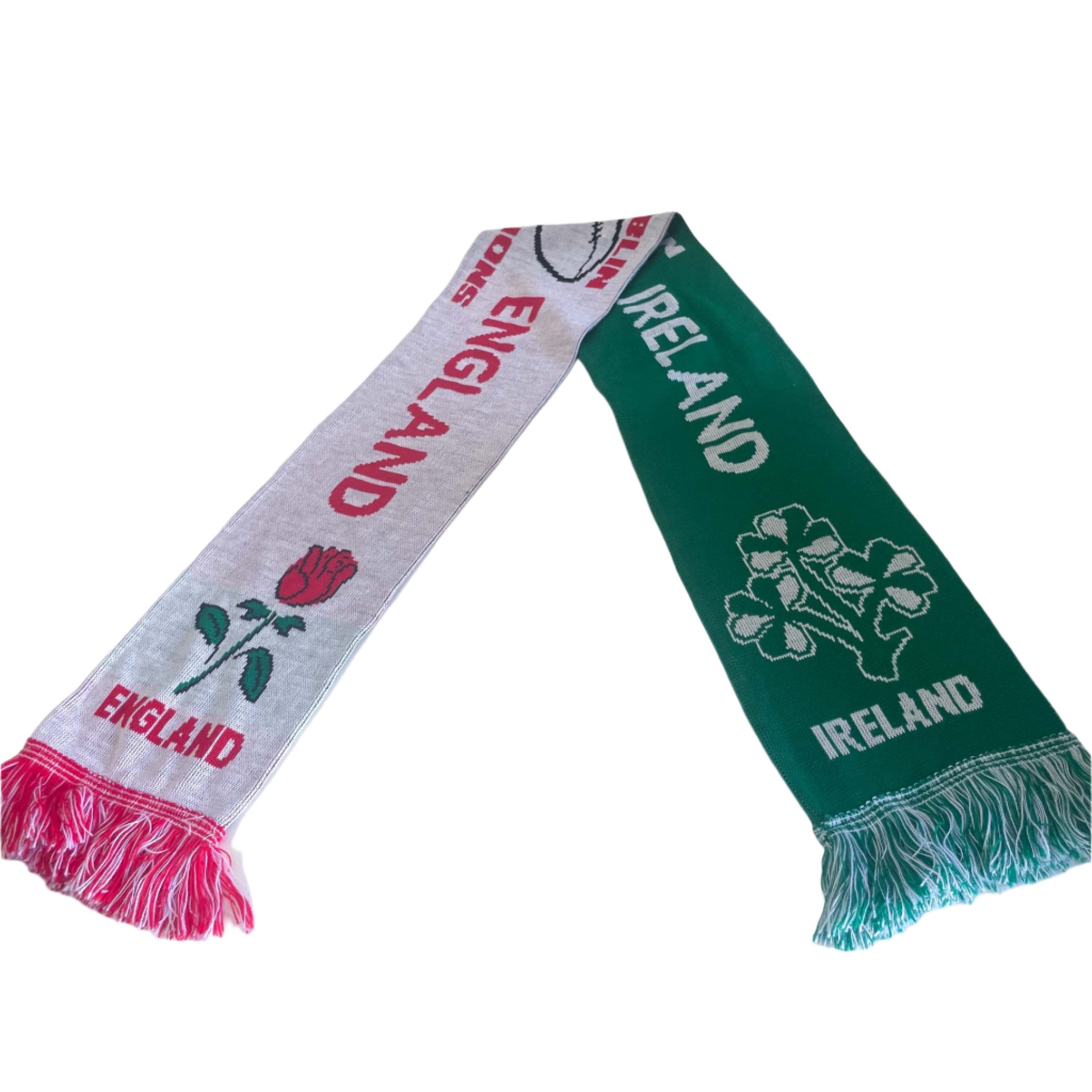 Vintage England Ireland rugby green & white graphics print scarf|L52 W7|SKU 6405