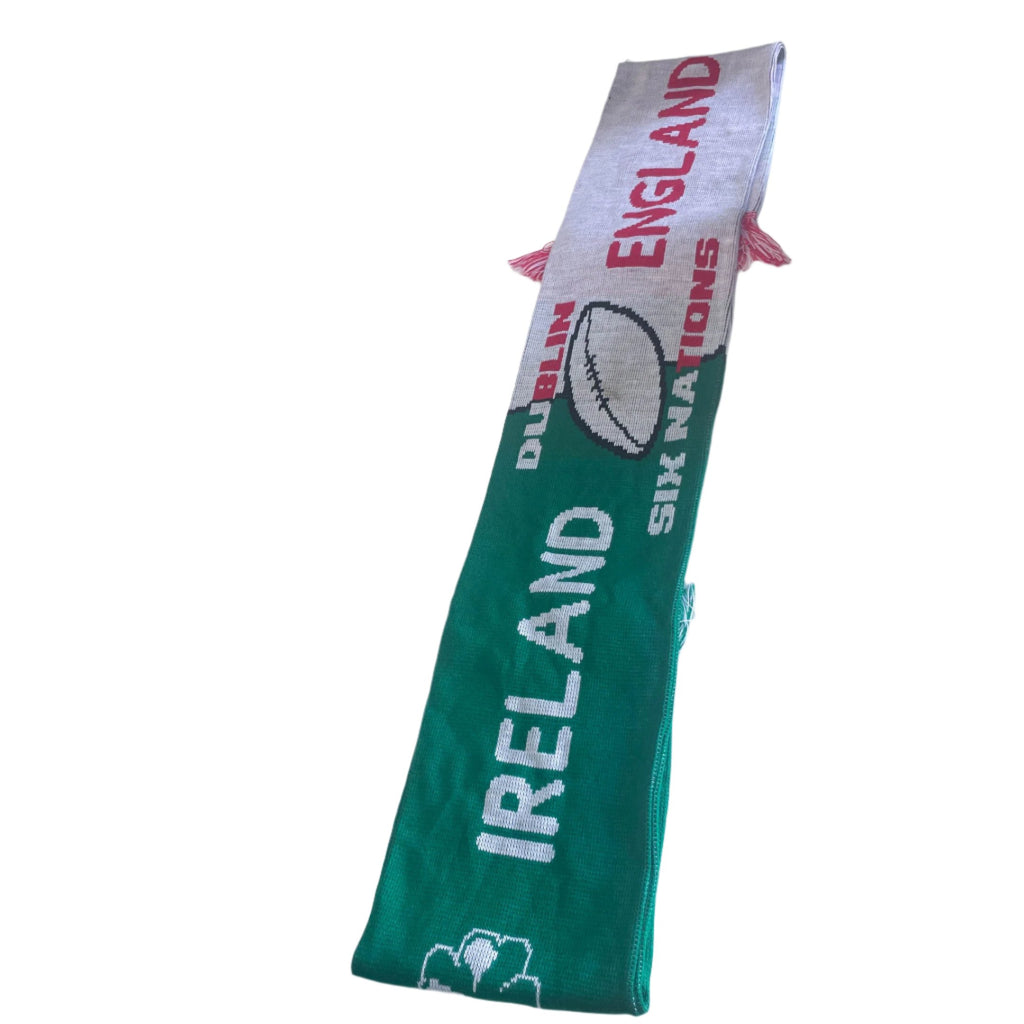 Vintage England Ireland rugby green & white graphics print scarf|L52 W7|SKU 6405